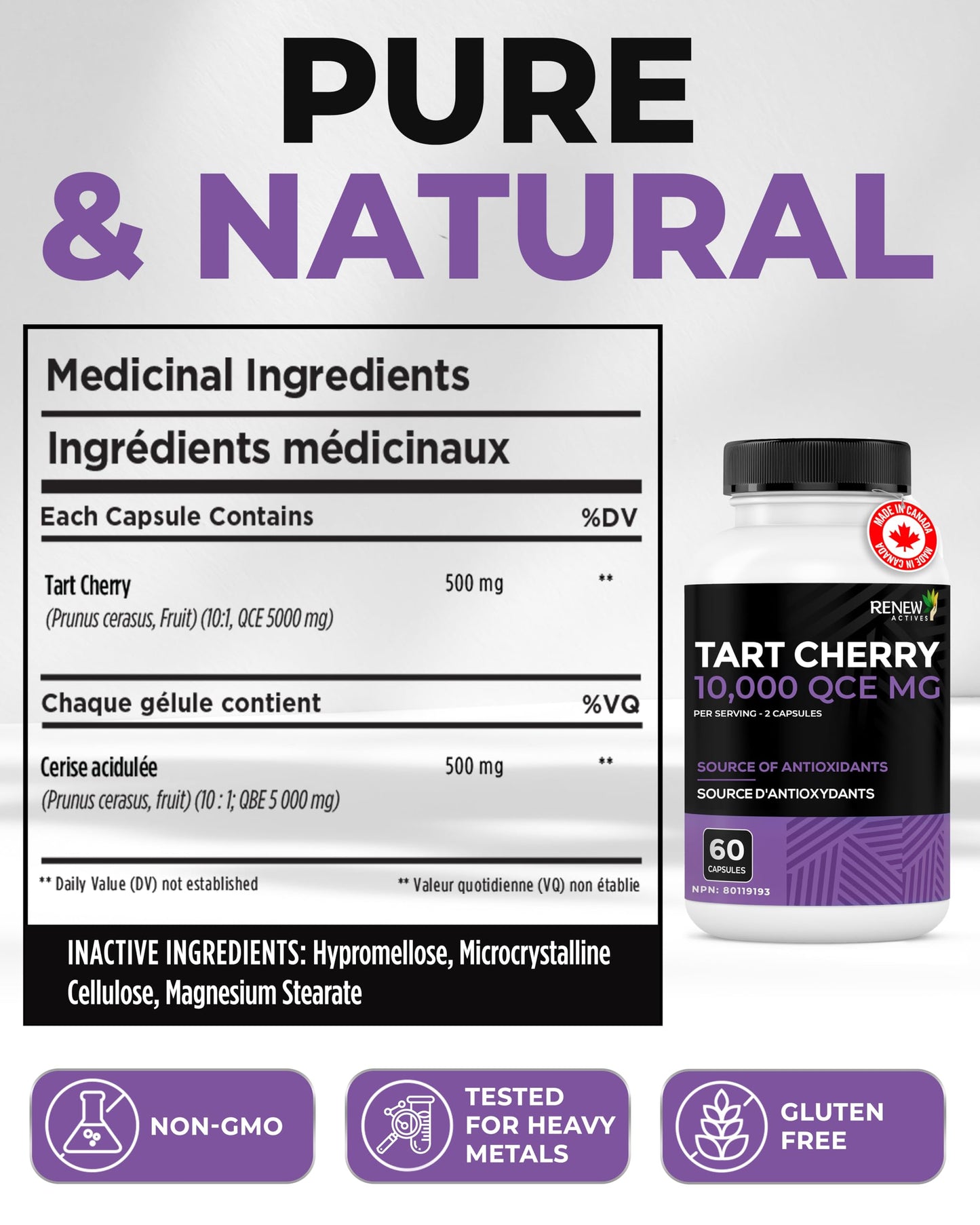 Renew Actives Tart Cherry Extra 500mg per 2 Capsules Capsule 60 Count