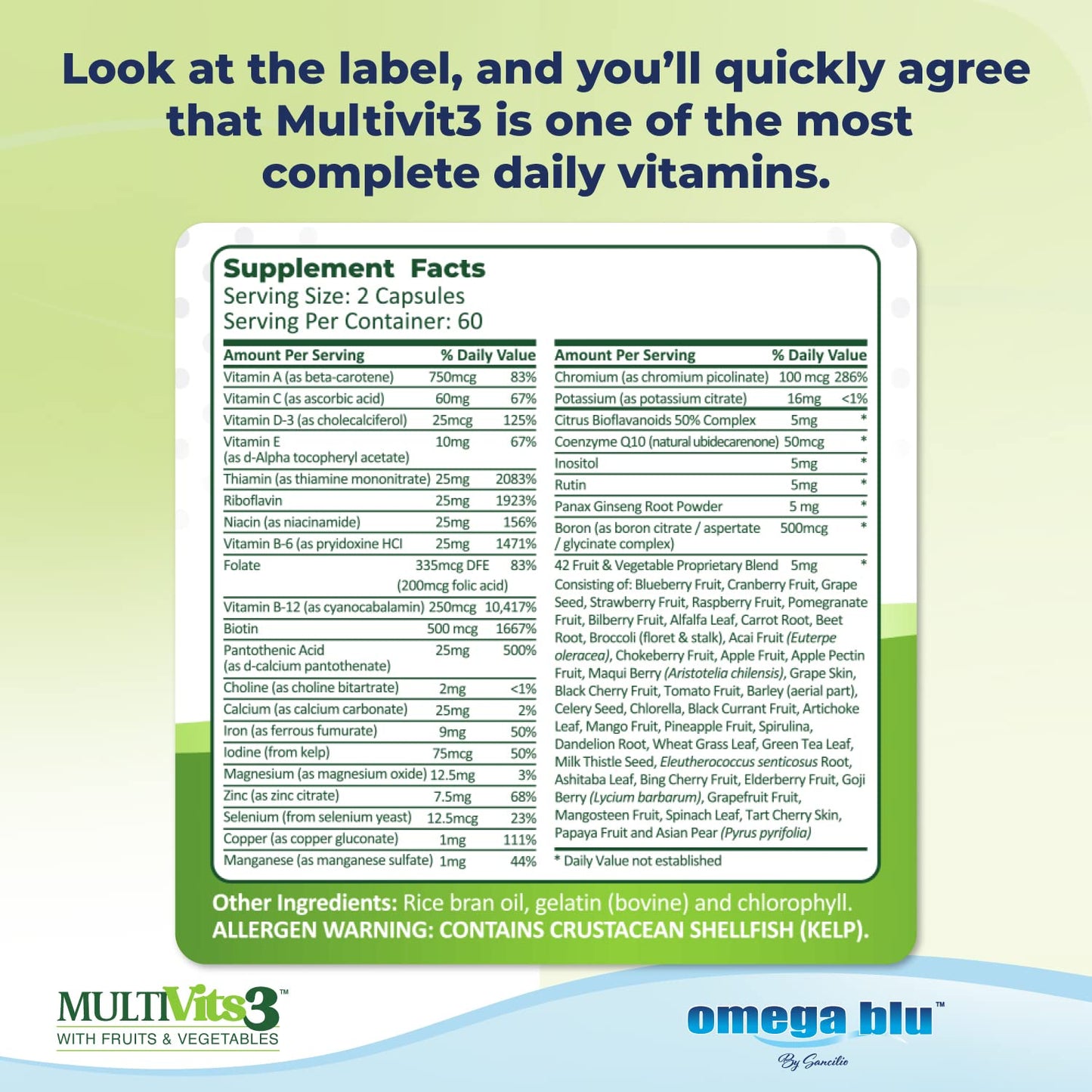OMEGA BLU Multi Vits 3 Multivitamin Capsule 120 Count