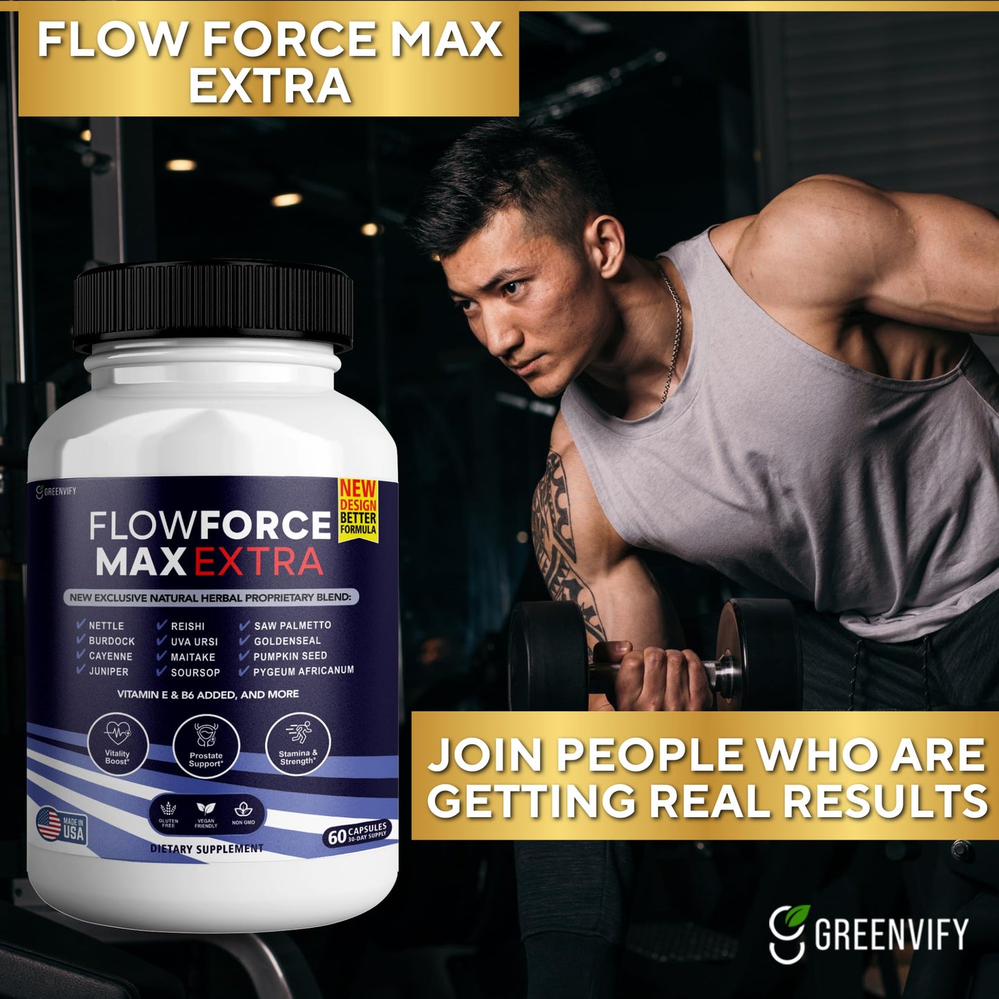 GREENVIFY Flow Force Max Extra Prostate Supplements for Men Capsules, 120 Capsules
