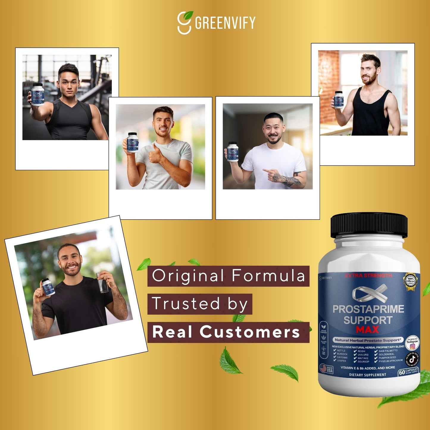 GREENVIFY Prostaprime Support Max Extra Strength Prostate Supplement Herbal Blend with Saw Palmetto Capsule, 60 Count
