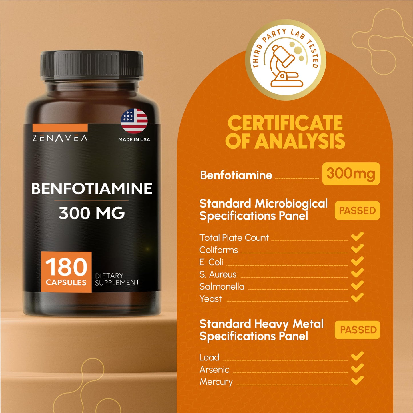 Zenavea Benfotiamine 300mg Capsules, 180 Count