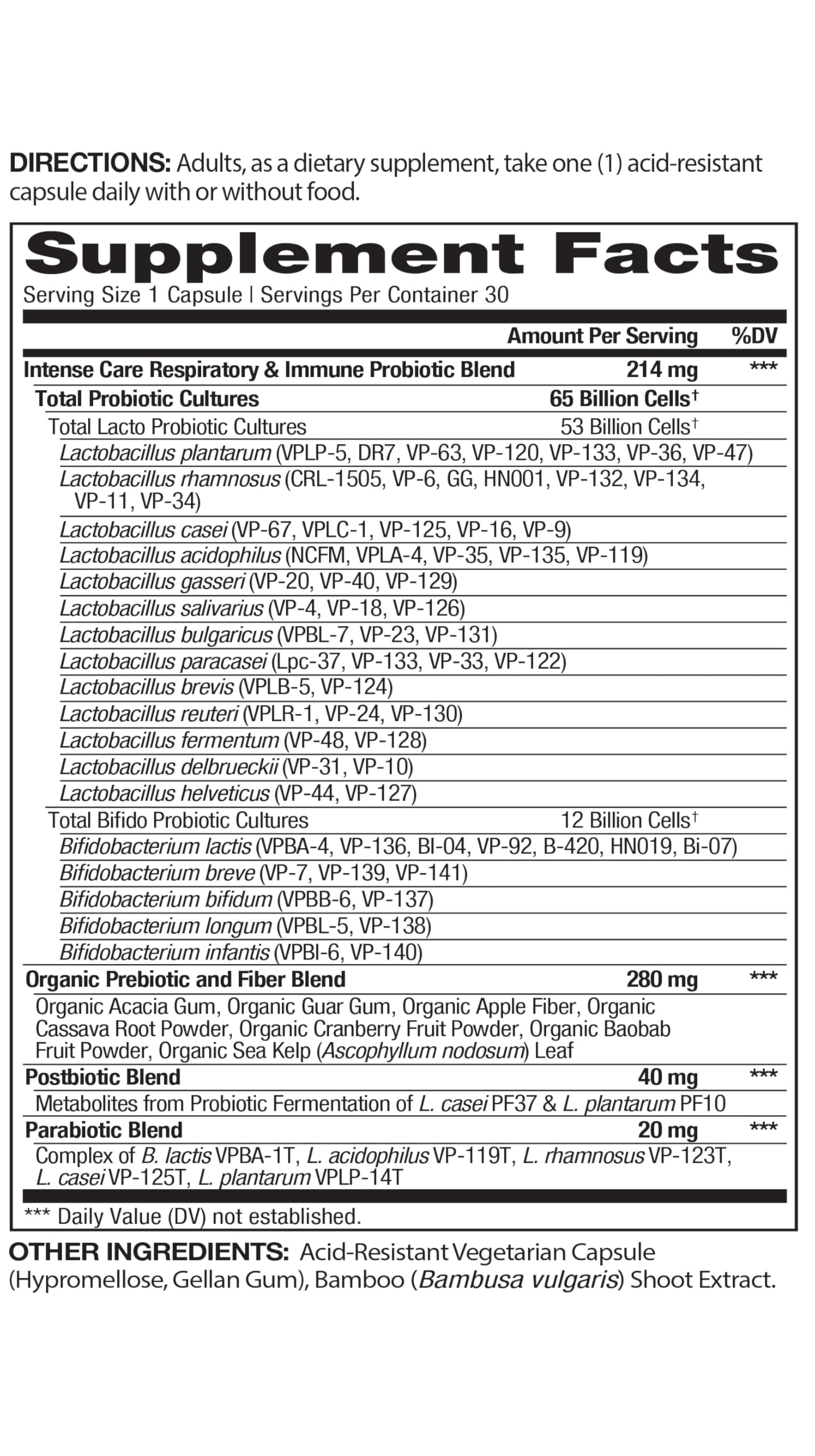Vital Planet Vital Pro Naturals Respiratory and Immune Probiotics + Prebiotics, Postbiotics, Parabiotics, High Potency 65 Billion CFU, 65 Strains, 30 Capsules