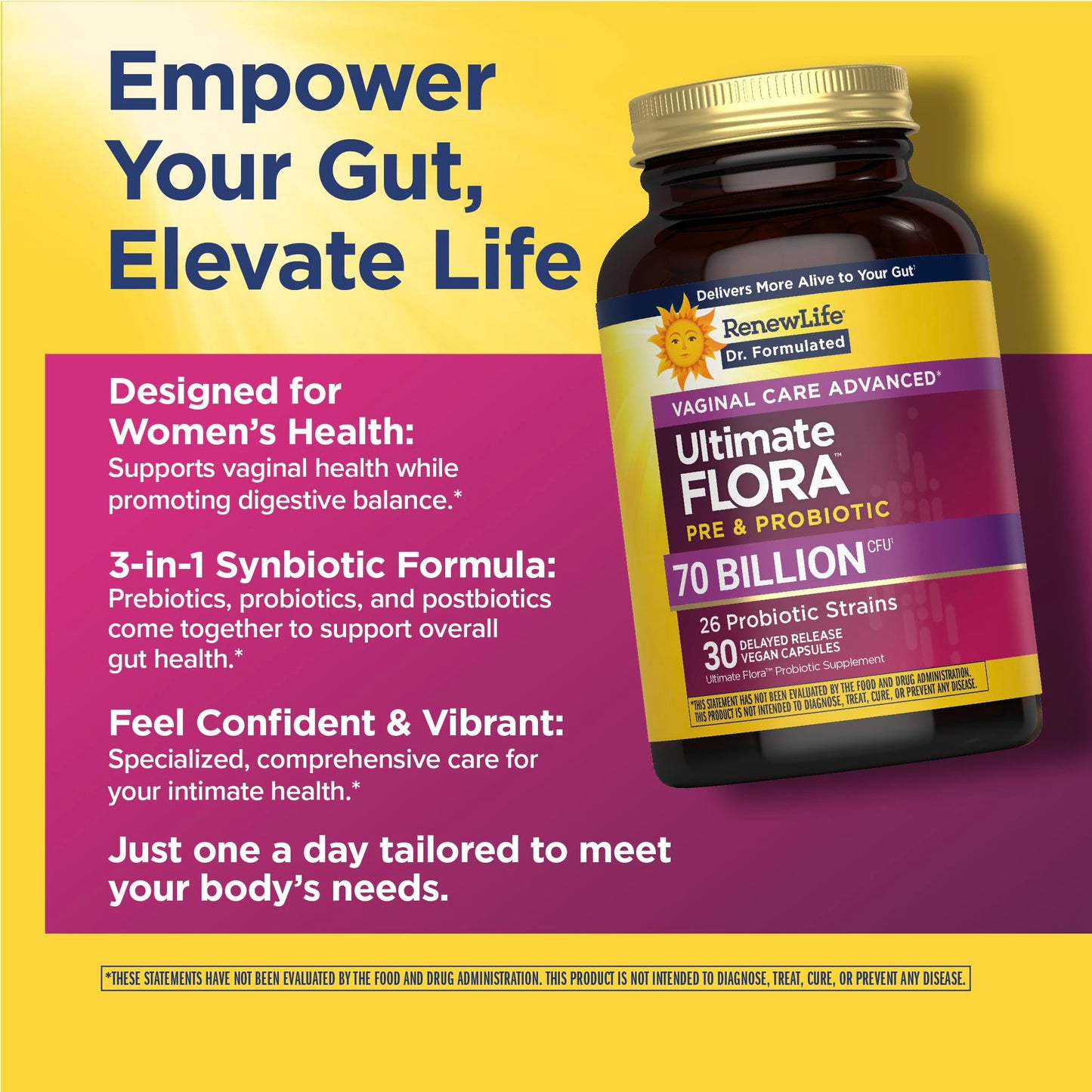 Renew Life Ultimate Flora Probiotics for Women 70 Billion CFU, 30 Capsules