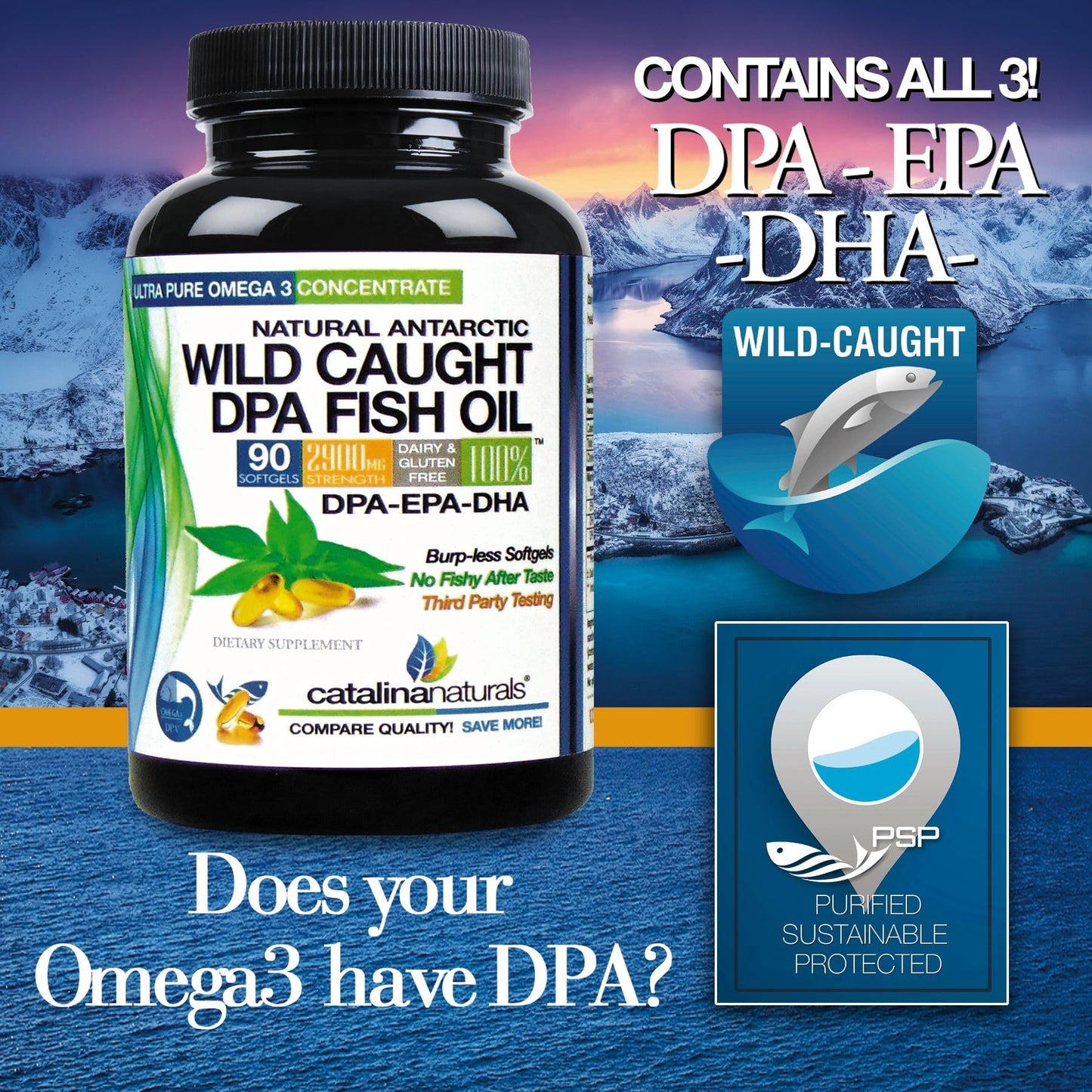 Catalina Naturals Wild Caught Omega-3 DPA Fish Oil SoftGels, 180 Count