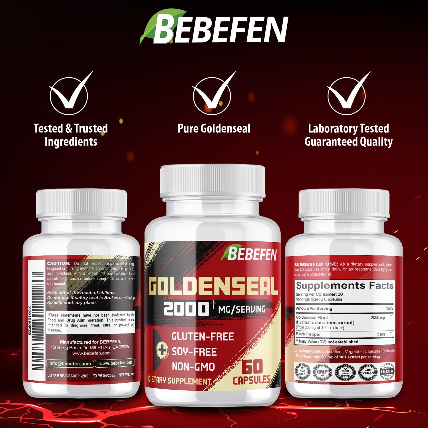 BEBEFEN Goldenseal Root 2000mg Capsule, 60 Count