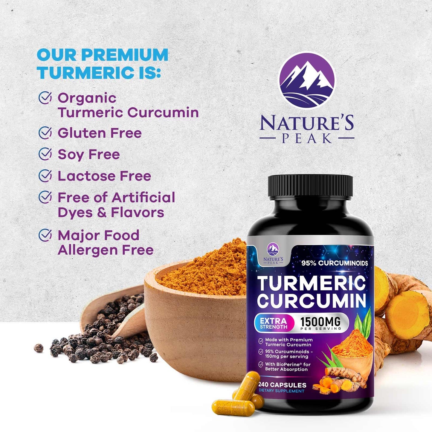 Nature's Peak Turmeric Curcumin Supplement Capsule 240 Capsules