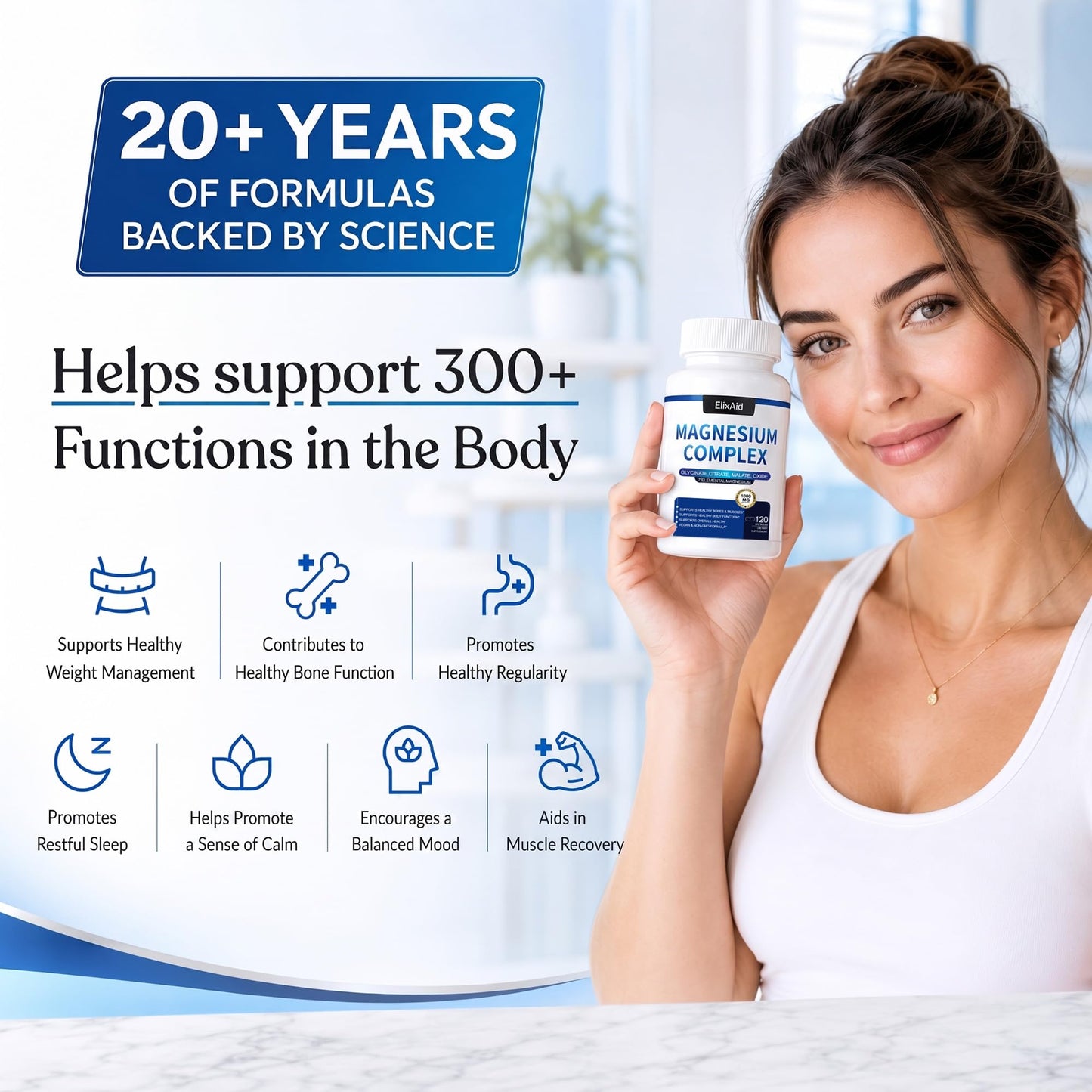 ElixAid Magnesium Complex 1000mg 7-in-1 (Glycinate, Citrate & Malate) Capsule, 120 Count