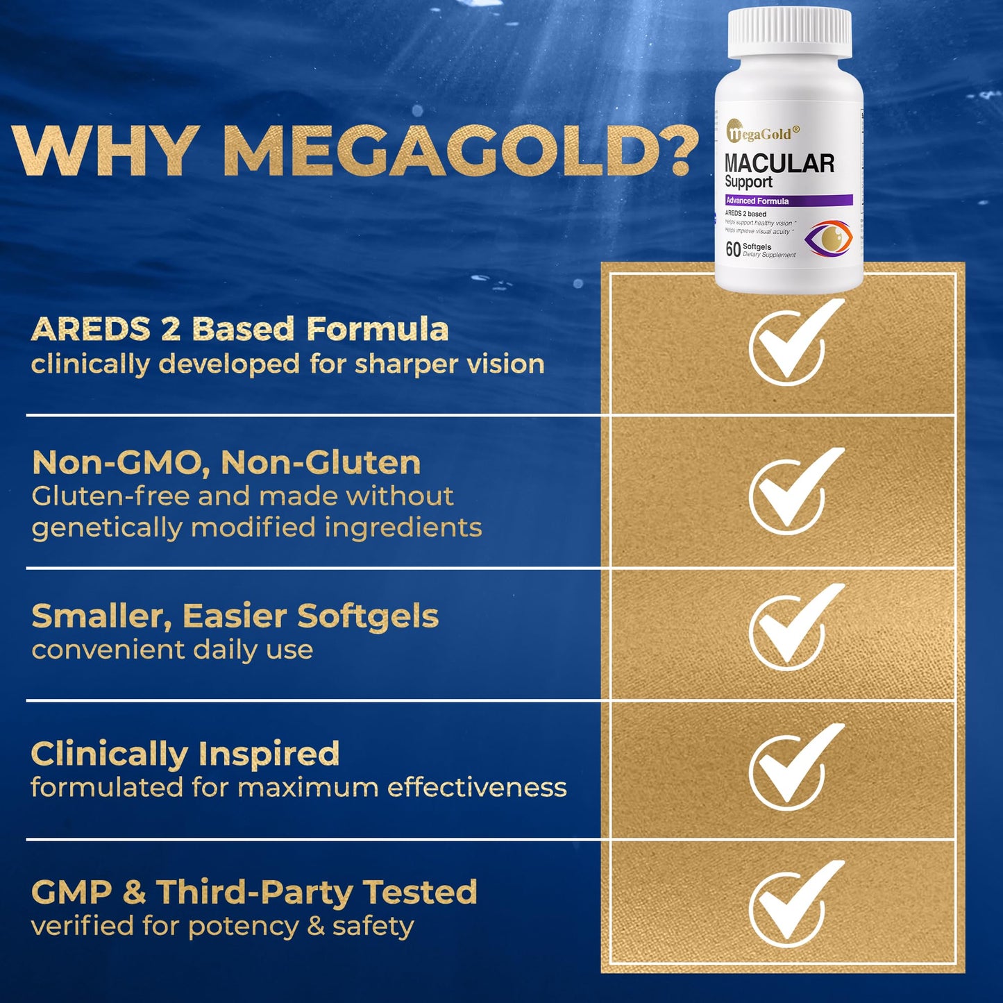 MegaGold Macular Support Advanced Formula Softgels, 60 Count
