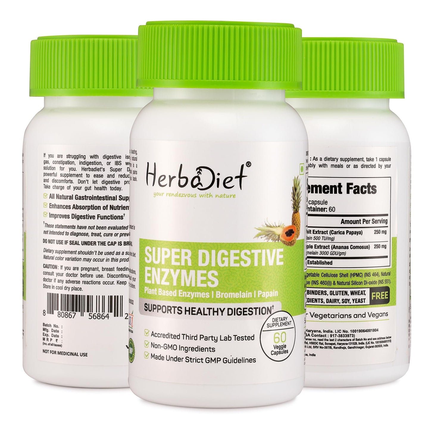 Herbadiet Digestive Enzyme Supplements Capsules, 60 Capsules