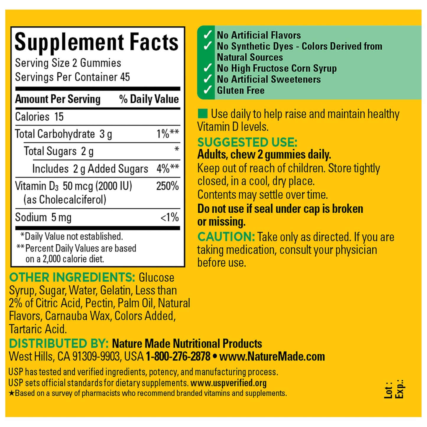Nature Made Vitamin D3 2000 IU Gummies, 90 Count