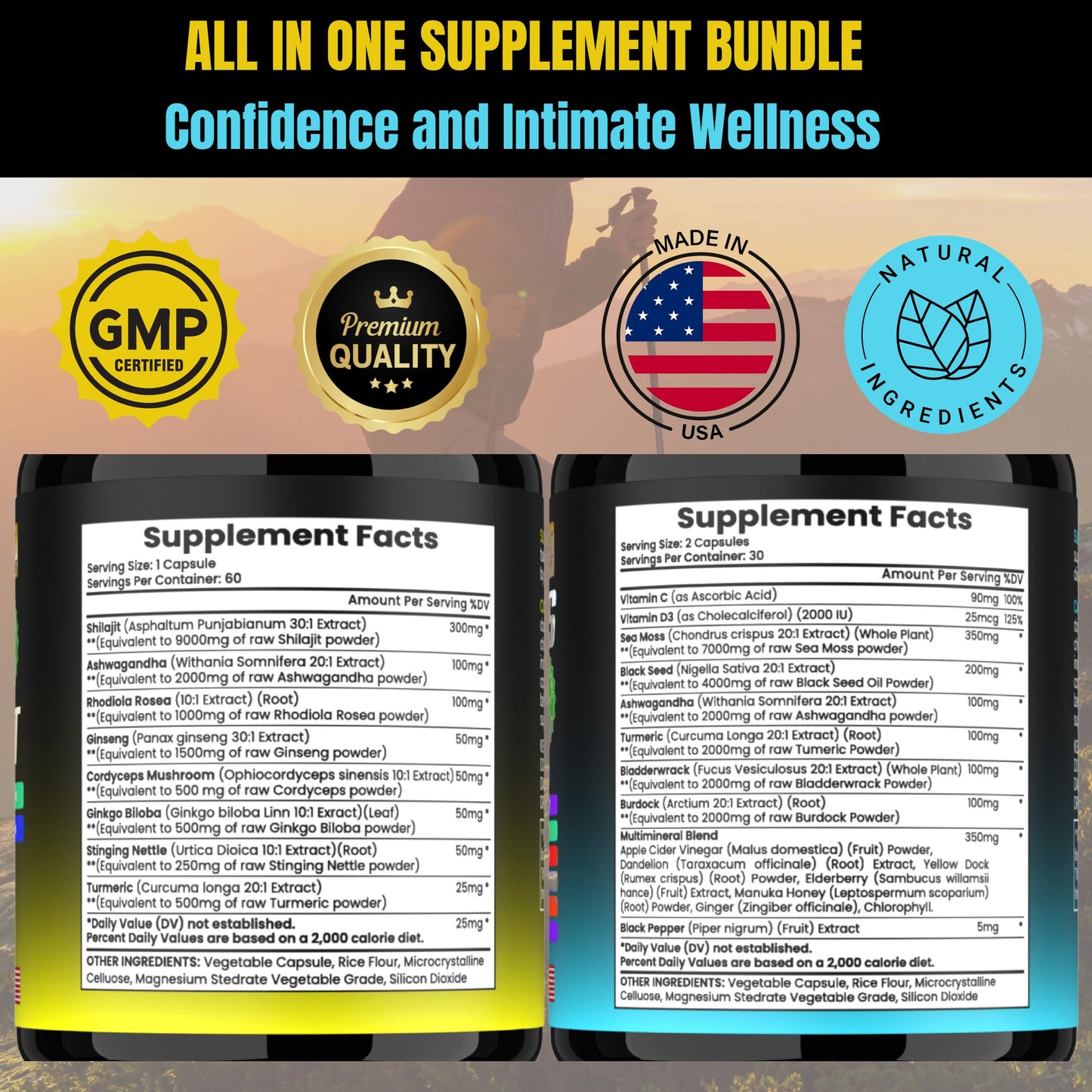 TM NATURALS Sea Moss Black Seed Oil Ashwagandha Ginger Capsules 240 Capsules