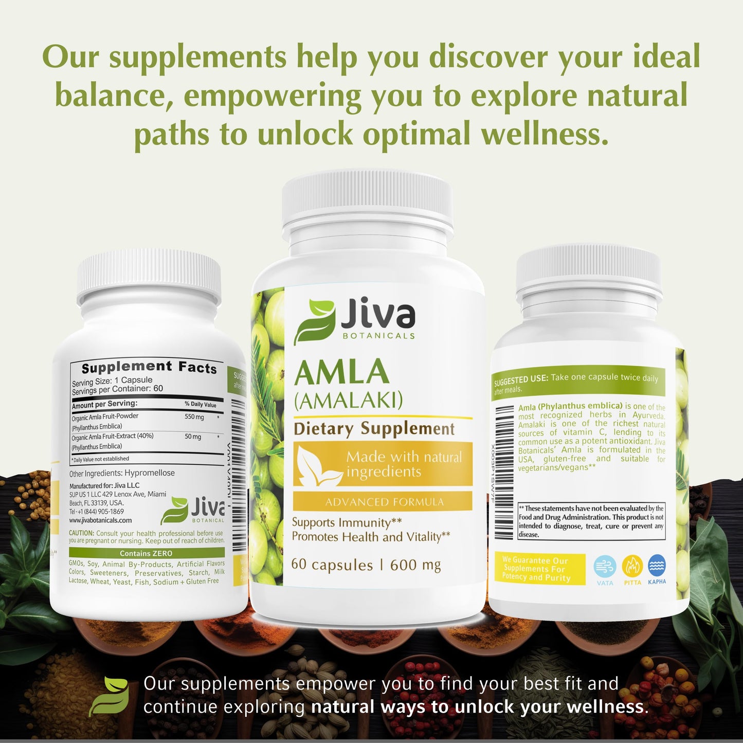 Jiva Botanicals Amla Capsules, Indian Gooseberry Supplement, 60 Count