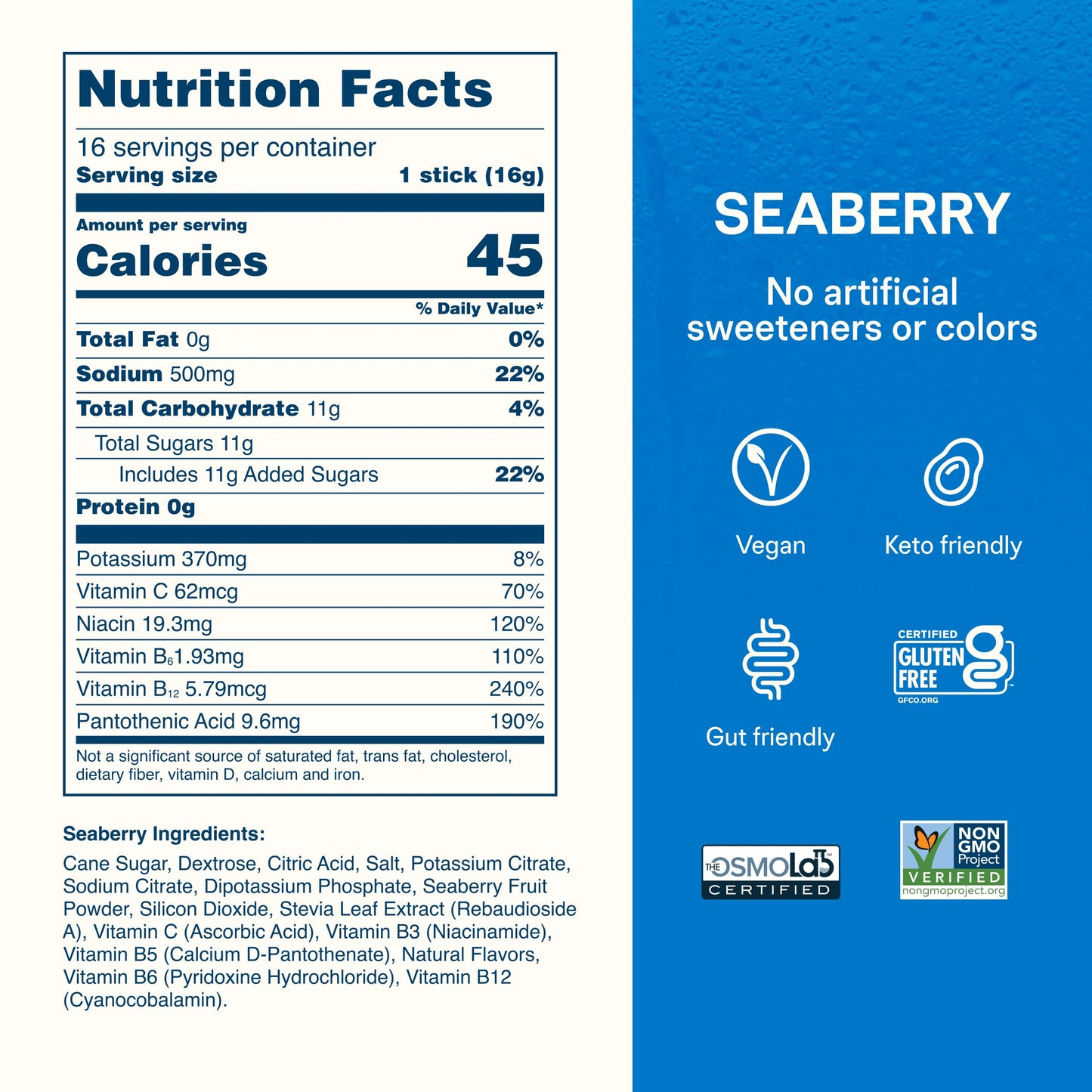 Liquid I.V. Hydration Electrolytes Seaberry Powder 16 Count