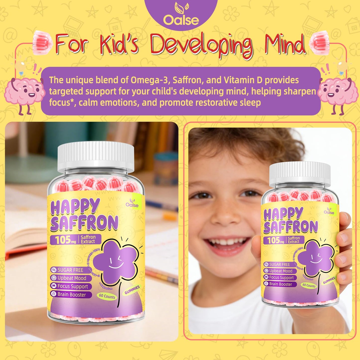 OALSE Saffron Gummies for Kids 60 Count