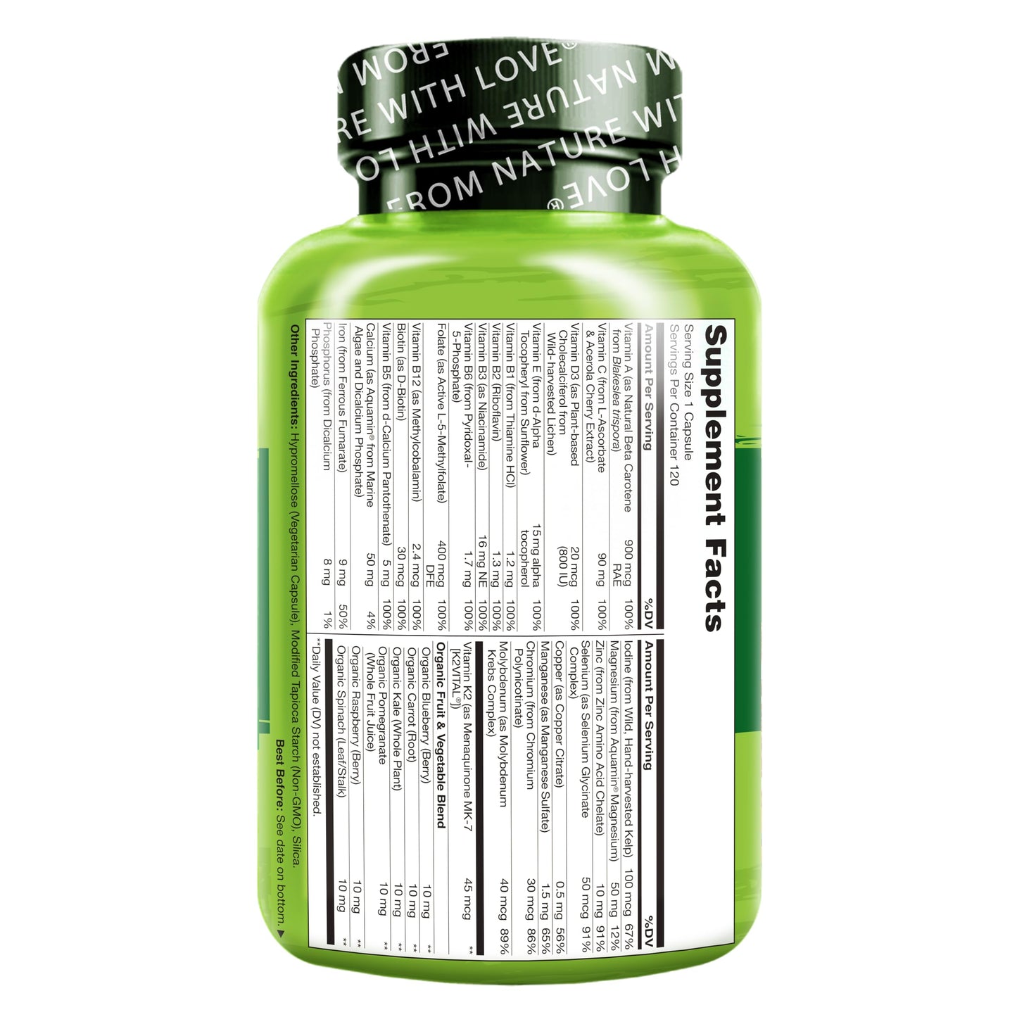NATURELO One Daily Multivitamin for Women with Vitamin B12, Capsule, 120 Count
