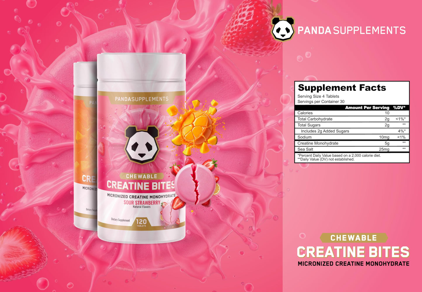 Underground Bio Labs Panda Supps Creatine Bites for Men and Women Chewable, 120 Count