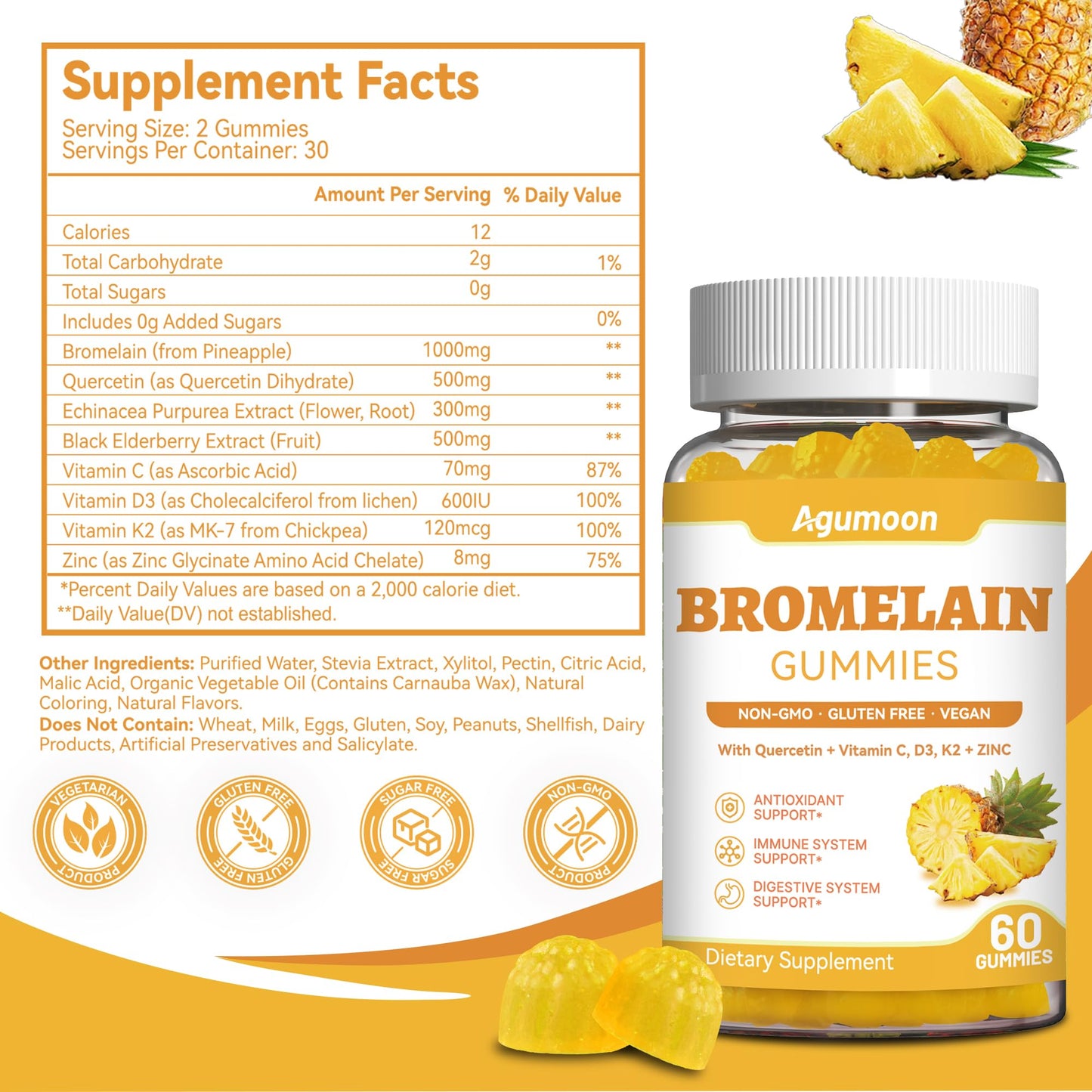 Agumoon Bromelain Supplement 120 Gummies