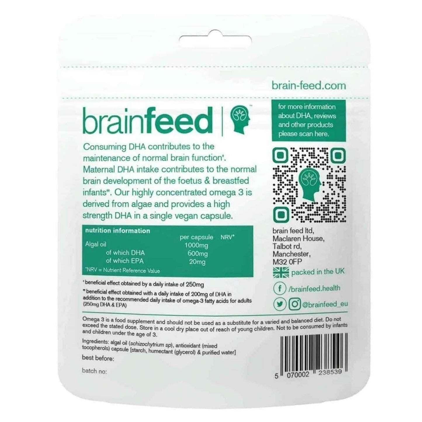 Brain Feed DHA Supplements Softgels 60 Count