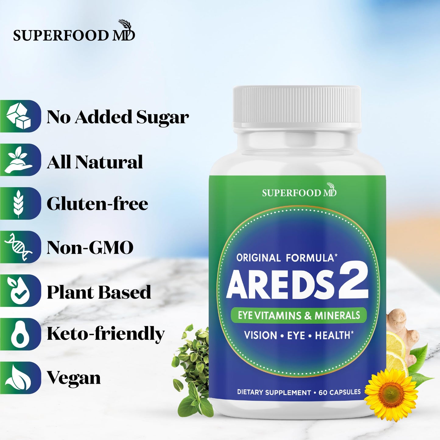 Superfood MD AREDS 2 Eye Vitamin & Mineral Supplement Capsule, 60 Count