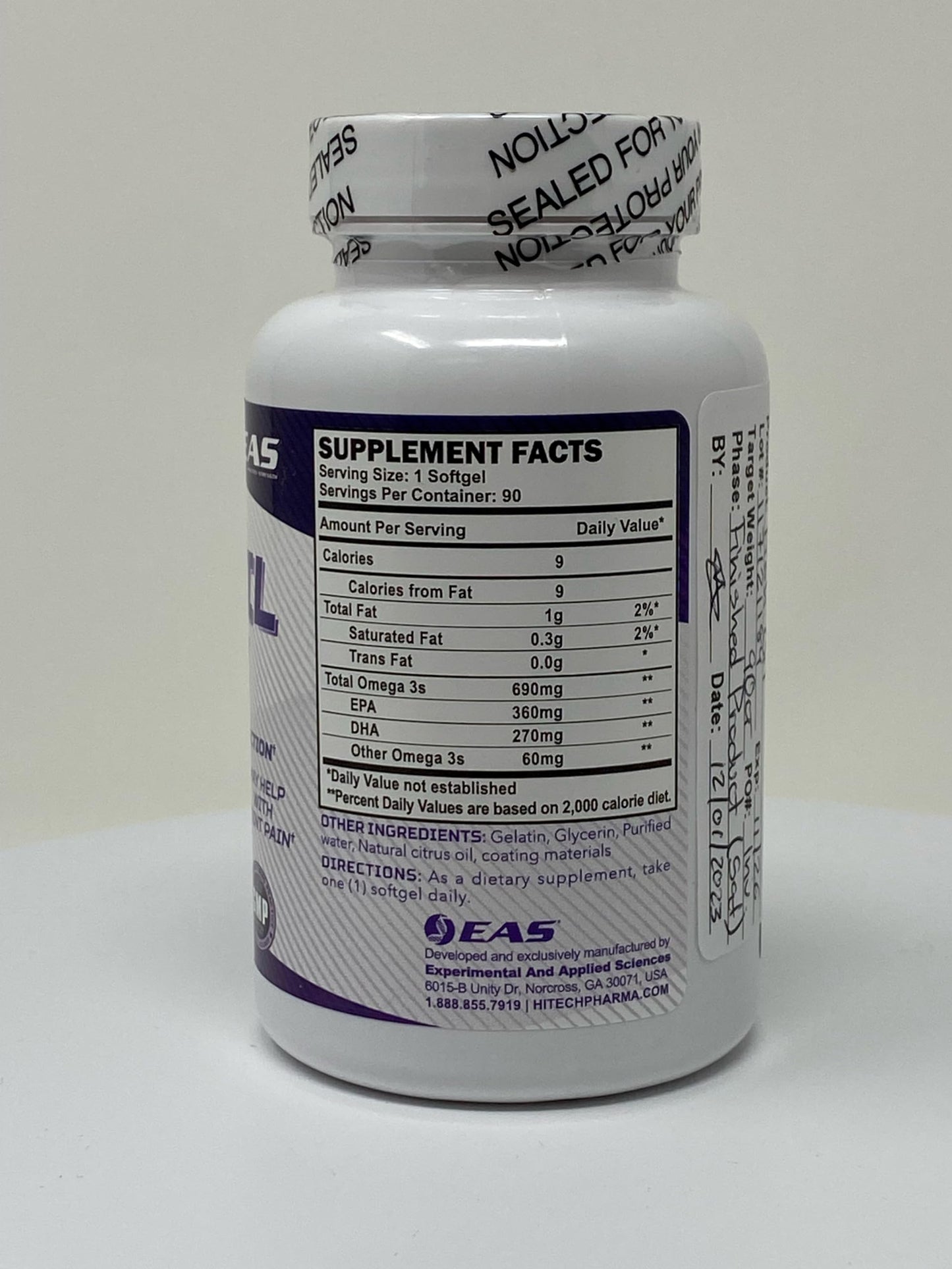 Experimental and Applied Sciences High Potency Fish Oil EPA + DHA Omega-3s Fatty Acids for Heart & Brain Health Enteric Coated with Lemon Flavor 90 Softgels