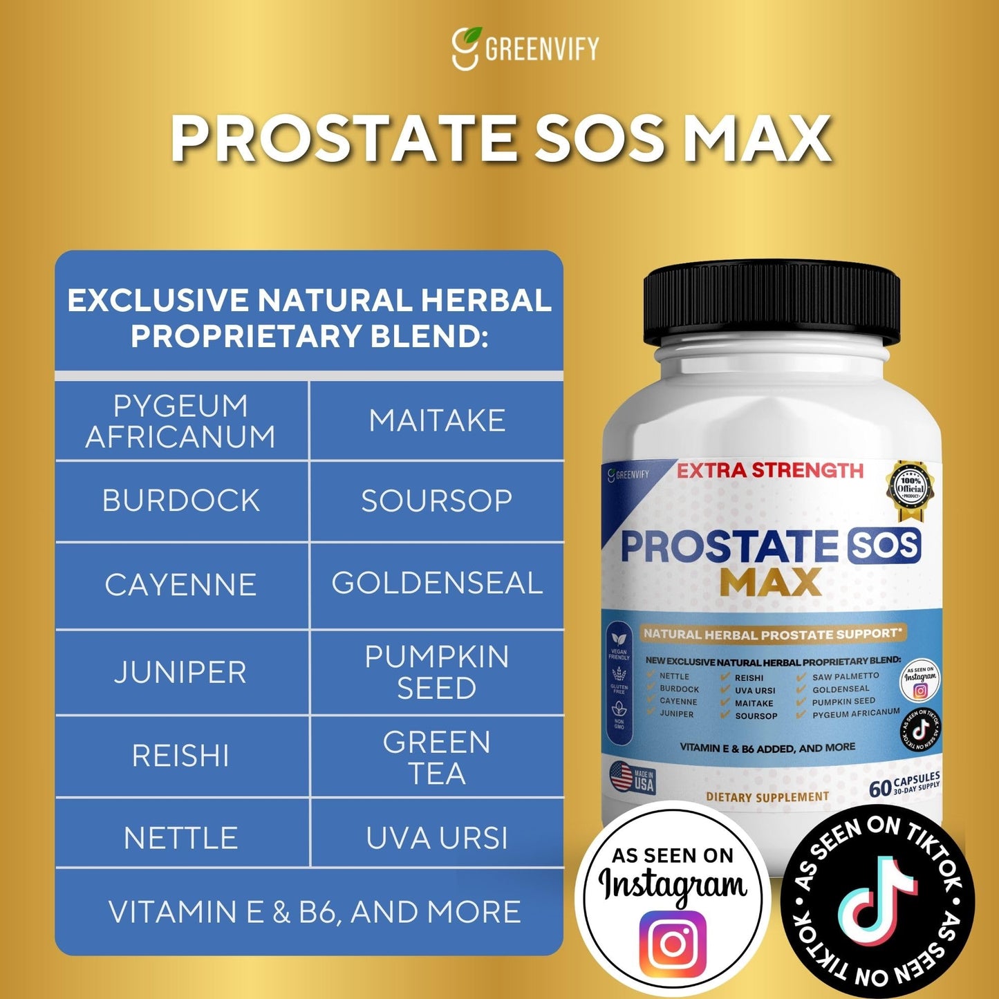 GREENVIFY Prostate SOS Max Supplement Capsules, 60 Count