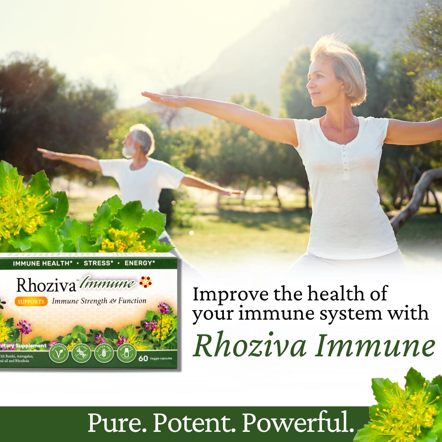 Rhoziva Immune Support, Energy Booster with Vitamin C, D3 and Zinc Supplement, Rhodiola Rosea, Reishi Mushroom Extract, Astragalus, Overall Wellness and Daily Habit 60 Capsules