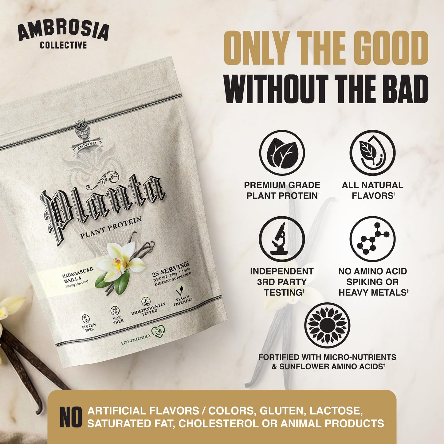Ambrosia Plant Based Pea Protein Powder Vanilla 26.4 oz