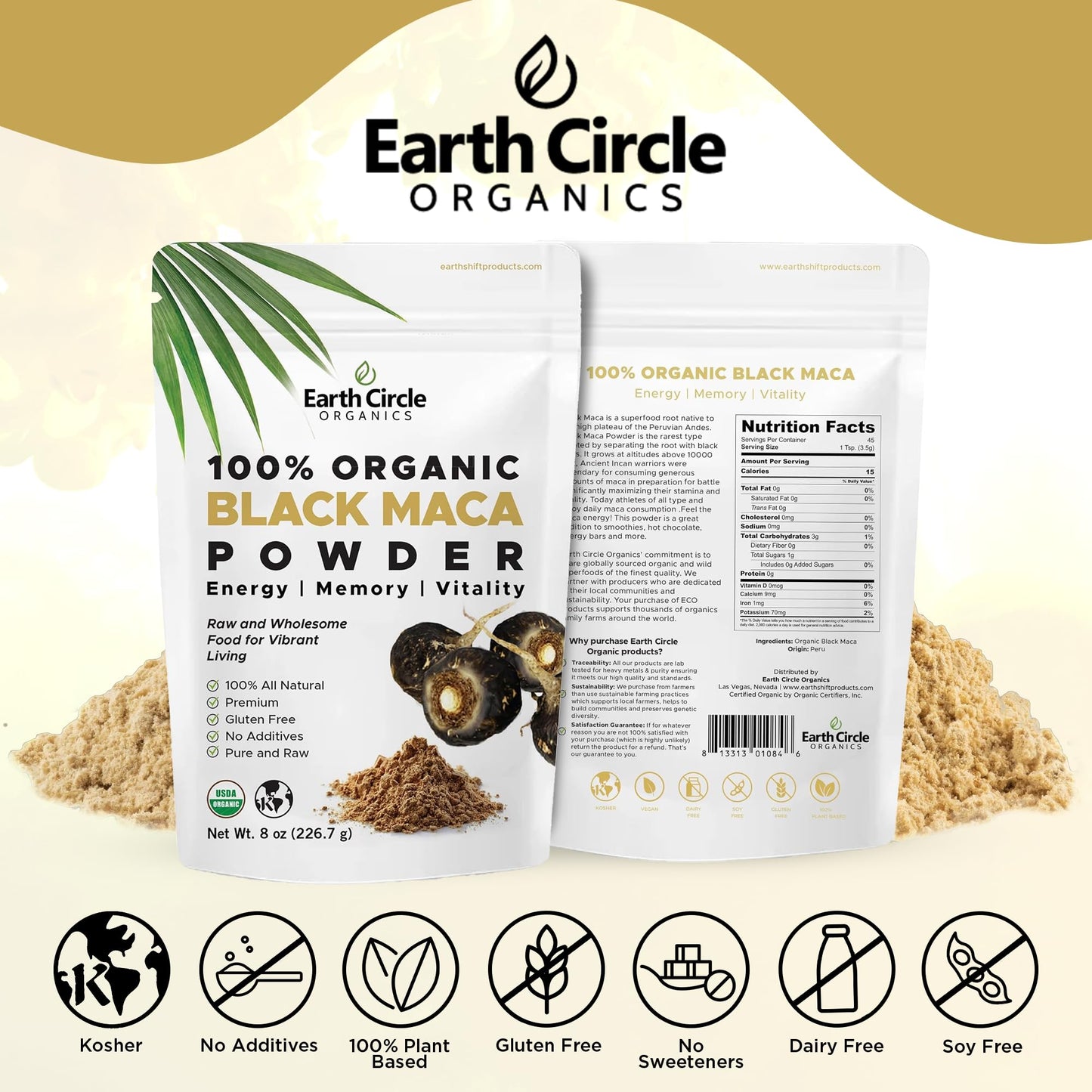 Earth Circle Organics Organic Black Maca Peruvian Root Powder, Black Maca Root for Men, 24 oz