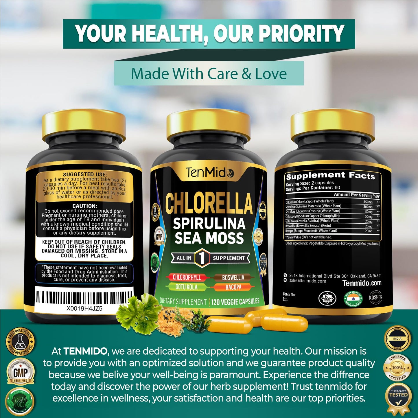 Tenmido Chlorella Supplement Capsule 120 Capsules