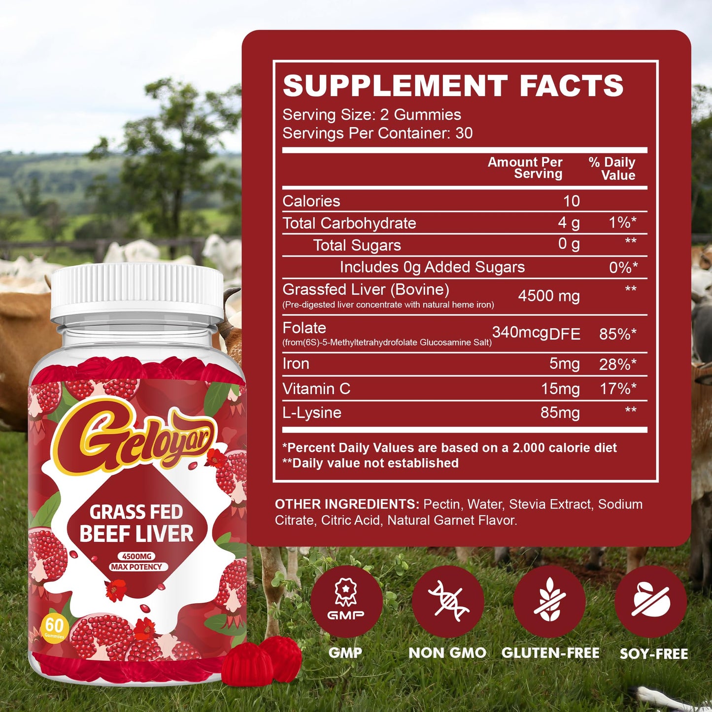 Geloyar Beef Liver Gummies 60 Count