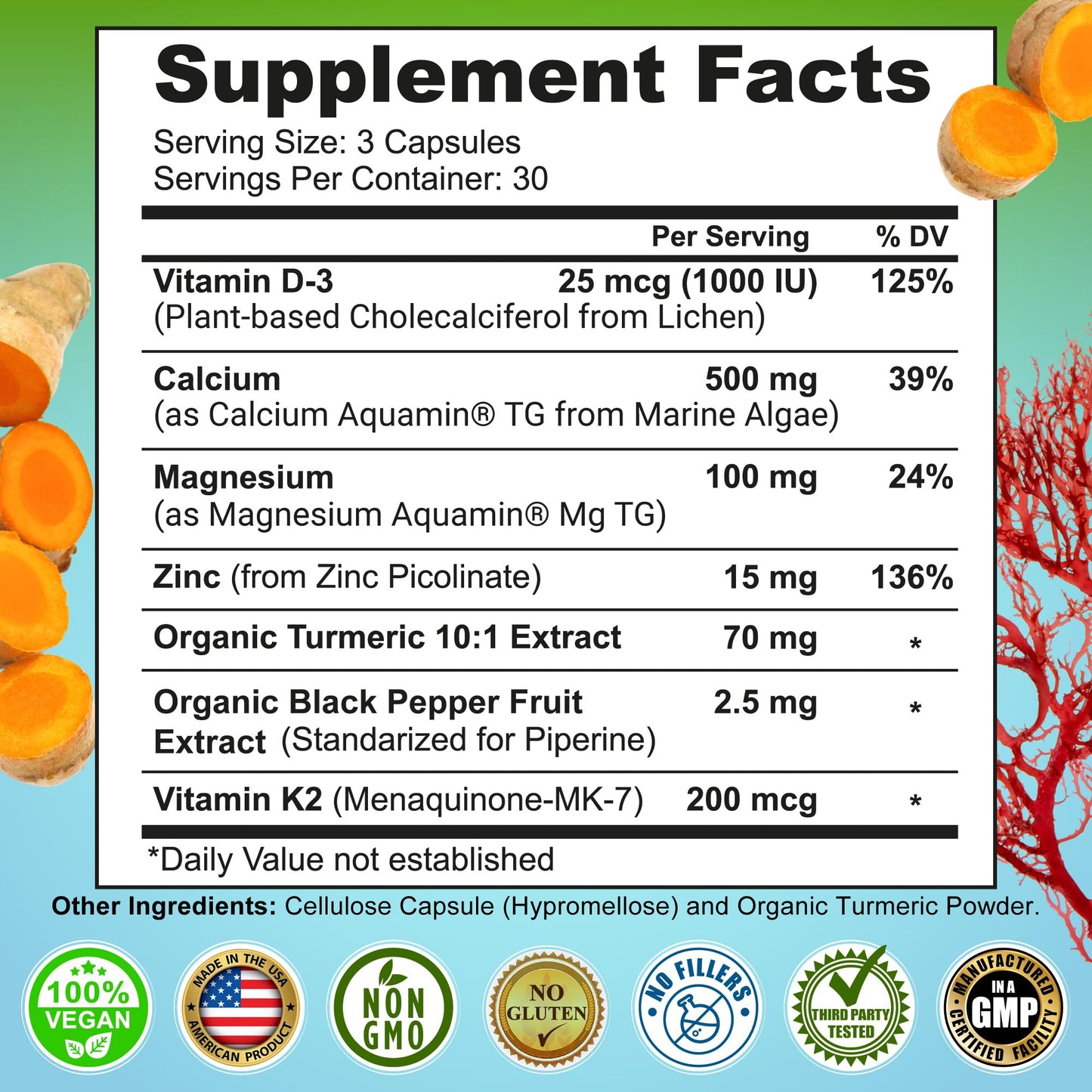 SUPPLEMENTS STUDIO Plant-Based Calcium, Magnesium & Zinc with D3, K2, Turmeric, Quercetin, Bromelain, Vitamin C, DIM 200mg & BioPerine, Delayed-Release Capsules 330