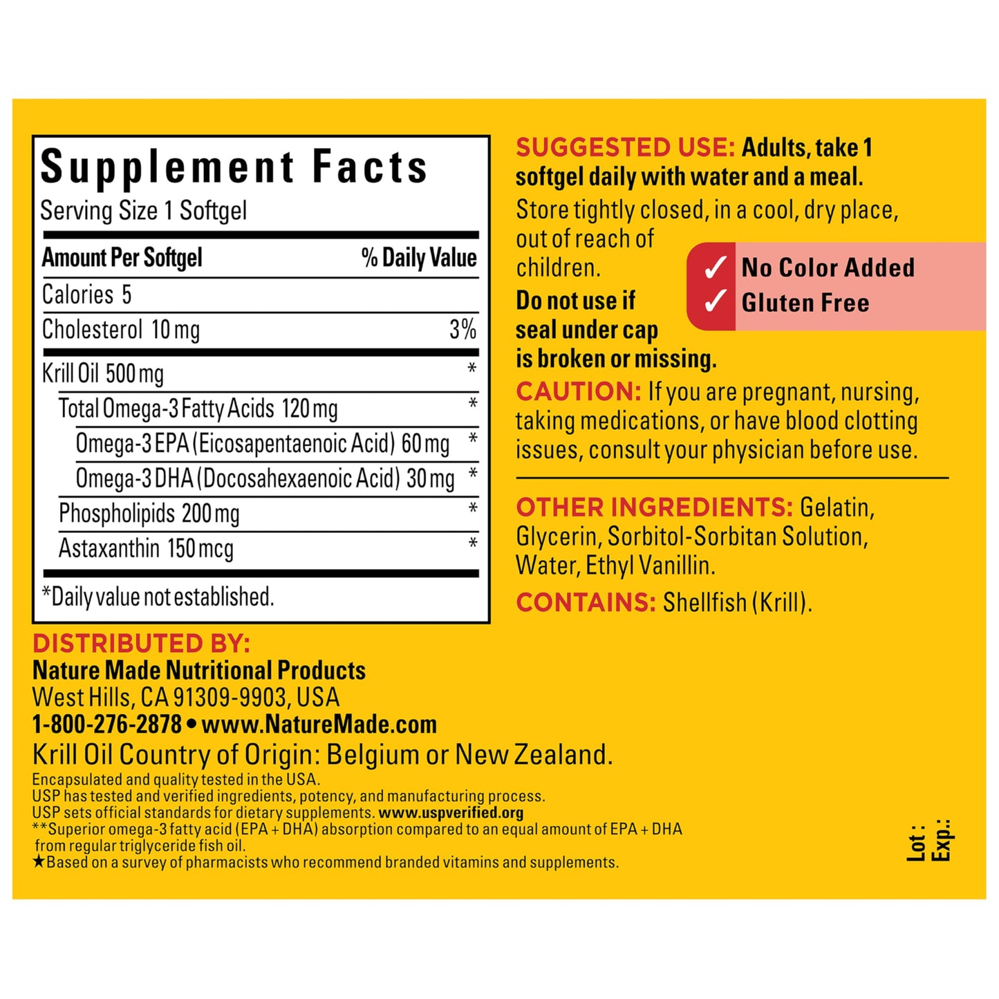 Nature Made Superior Absorption Krill Oil 500mg with Astaxanthin and Phospholipids Omega 3 for Heart Health Support Softgels 100