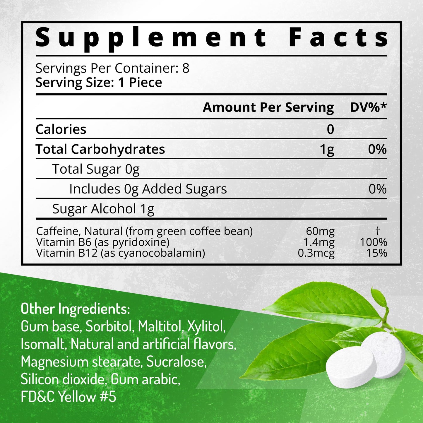 ENERGIZE Wintergreen Caffeine Gum Chewable, 24 Count