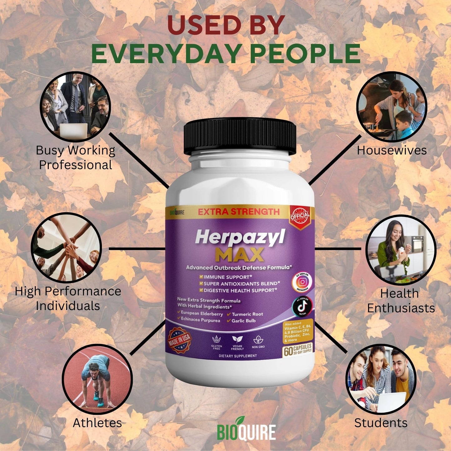 BIOQUIRE Herpazyl Max Extra Strength Immune Support Capsules, 60 Capsules
