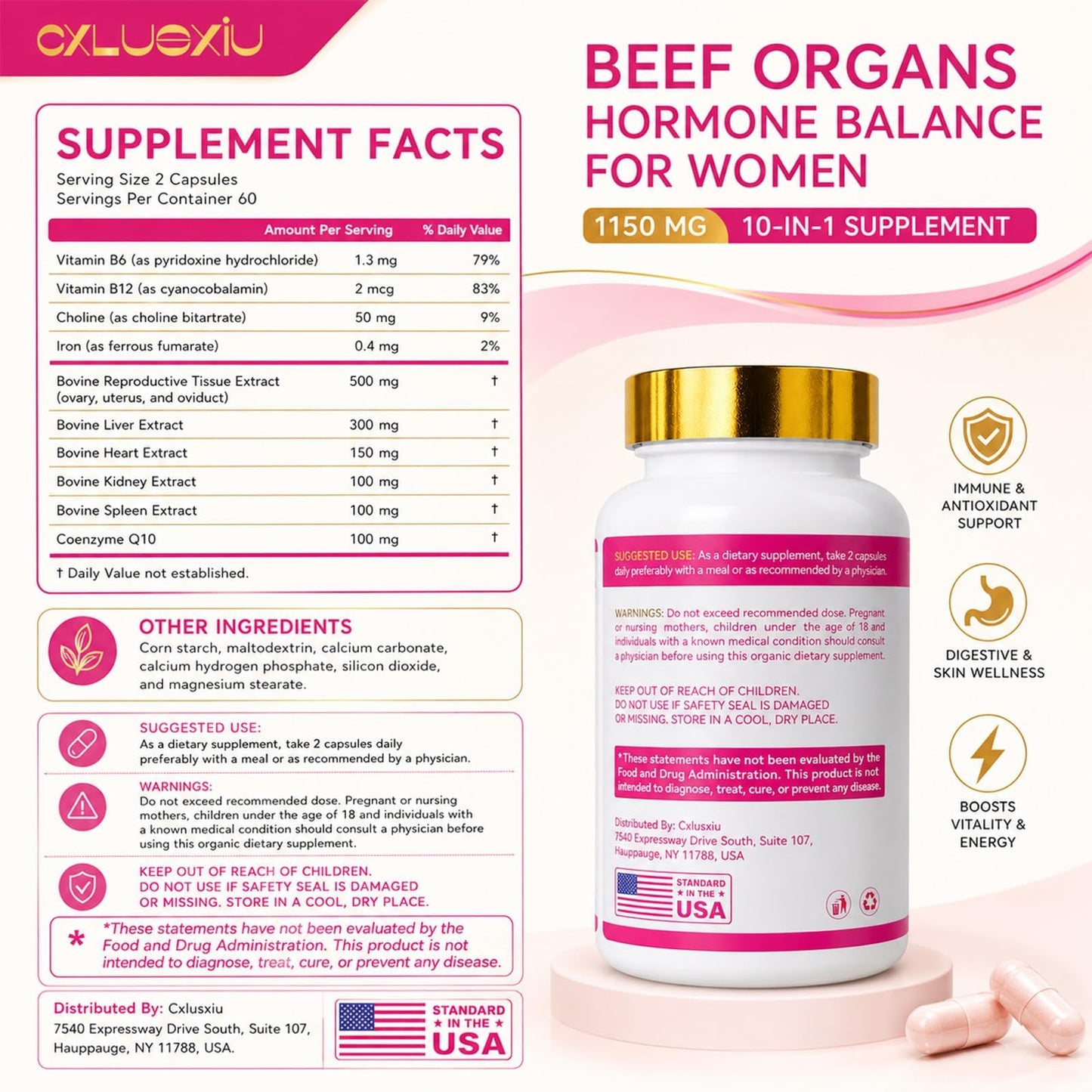 Cxlusxiu Beef Organ Capsules for Women Capsule 120 Count