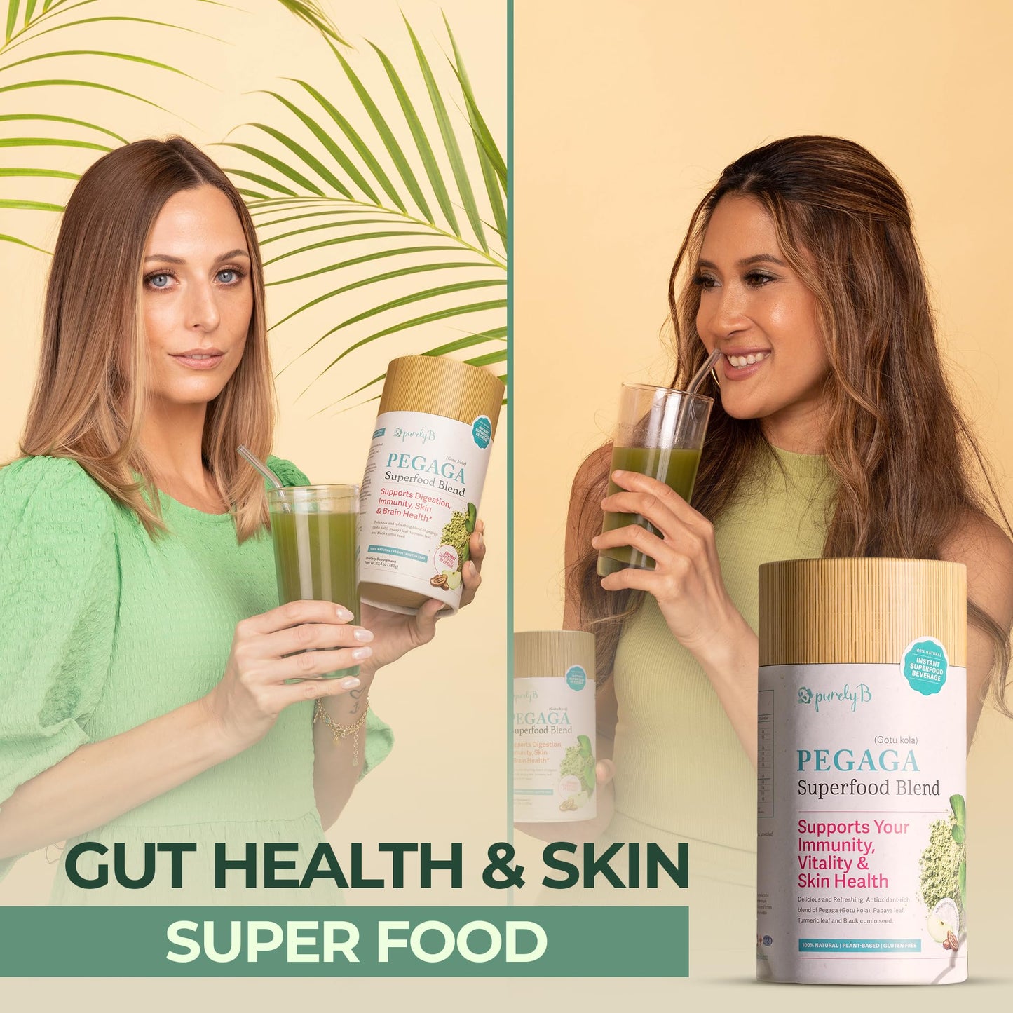 PurelyB Pegaga (Gotu Kola) Herbal Superfood Blend Green Apples & Dates Powder, 60 Servings