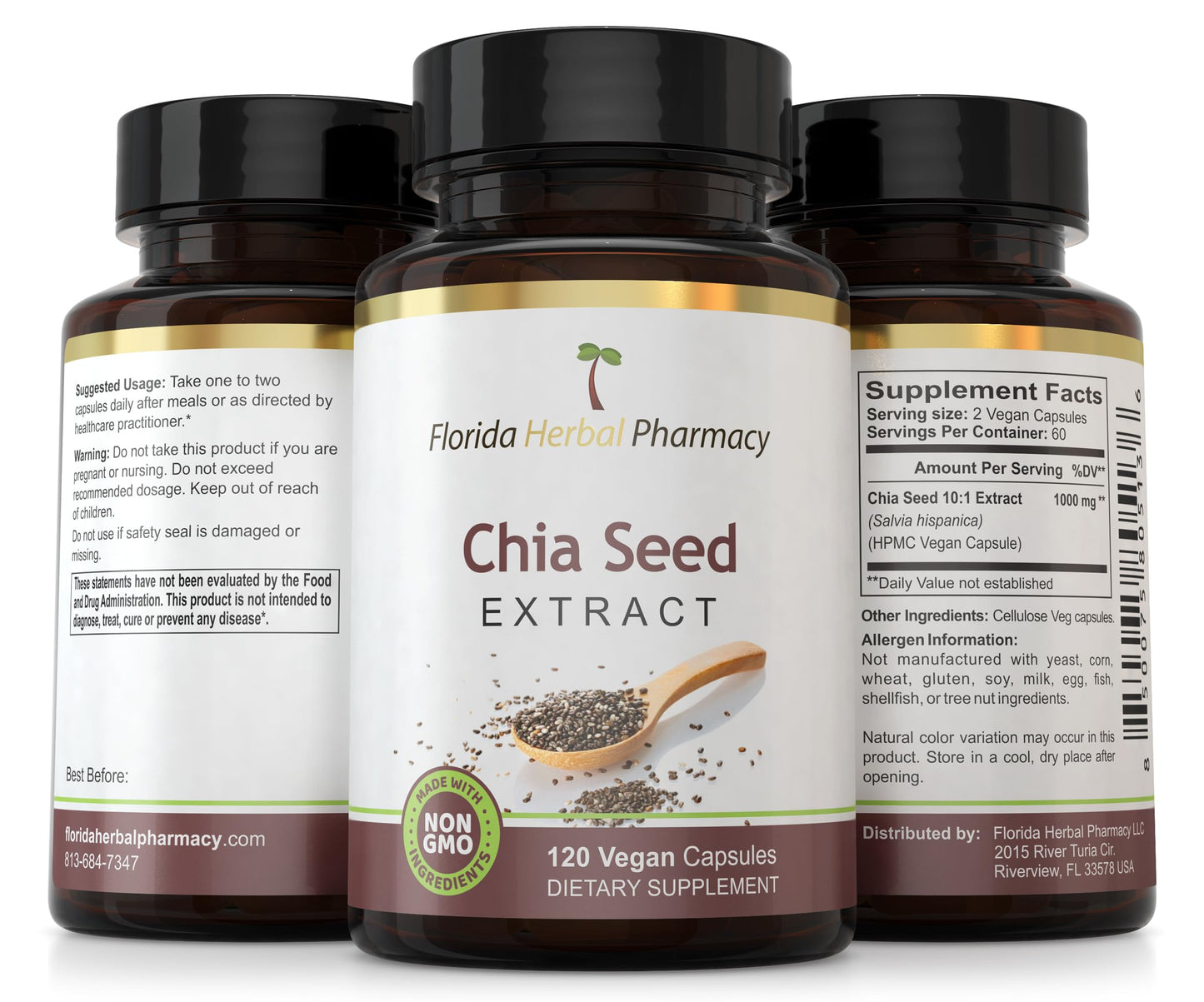 Florida Herbal Pharmacy Chia Seed Extract Supplement Capsules 120 Count