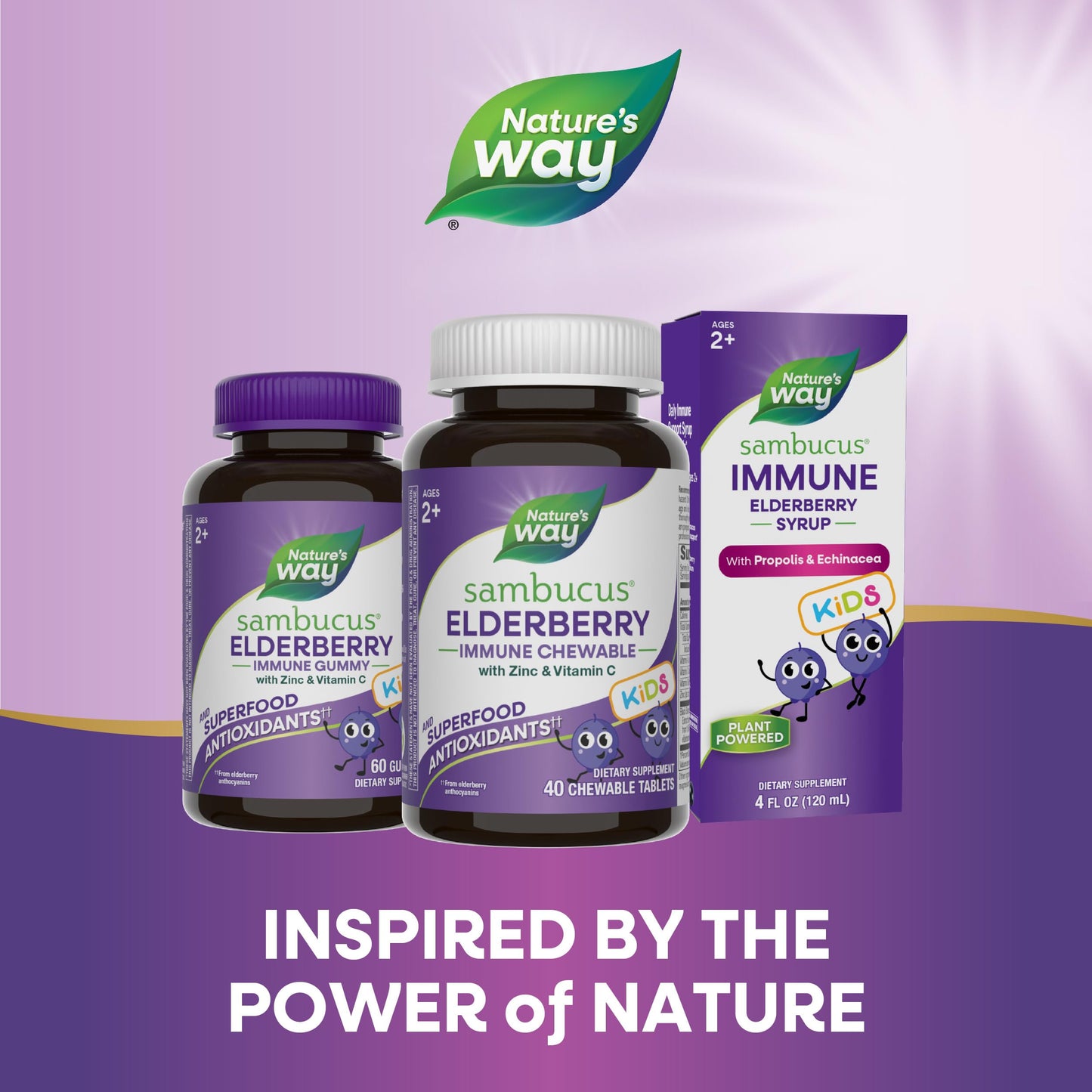 Nature's Way Sambucus Elderberry Immune Chewable for Kids Ages 2+, 40 Chewable Tablets