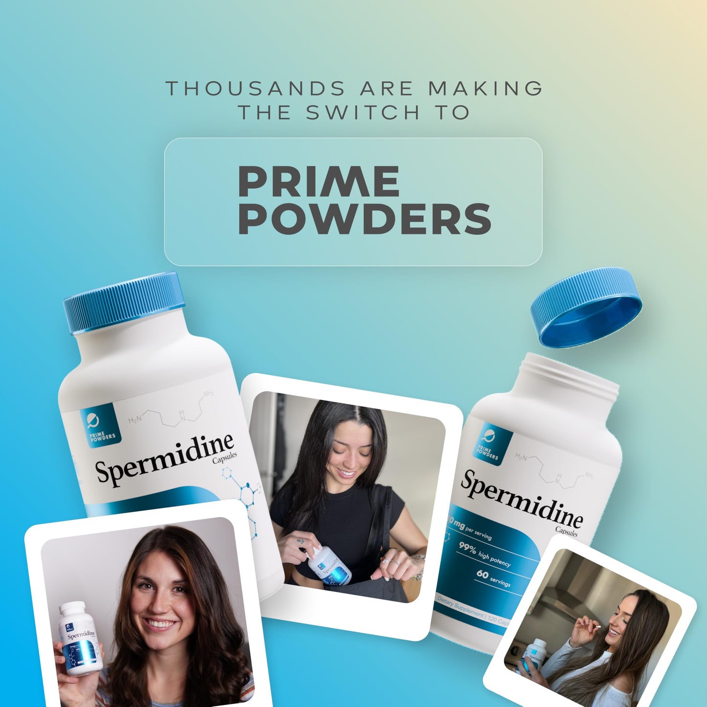 Prime Powders Spermidine Capsules Gluten Free, 120 Count