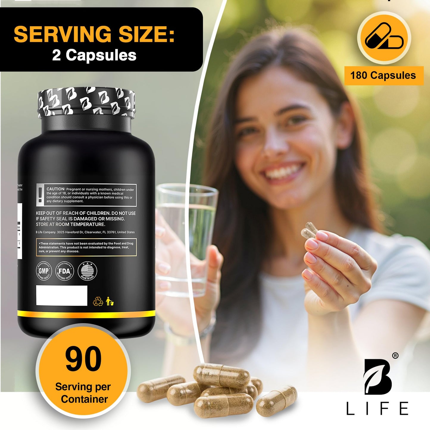 B Life Company Organic Ashwagandha KSM-66 1000 mg Supplement Capsule 180