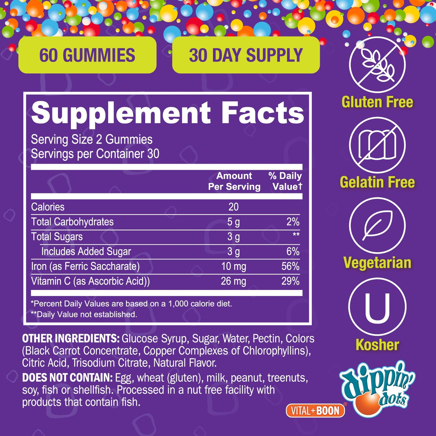 Vital+Boon Iron with Vitamin C & B12 Gummies 60 Count