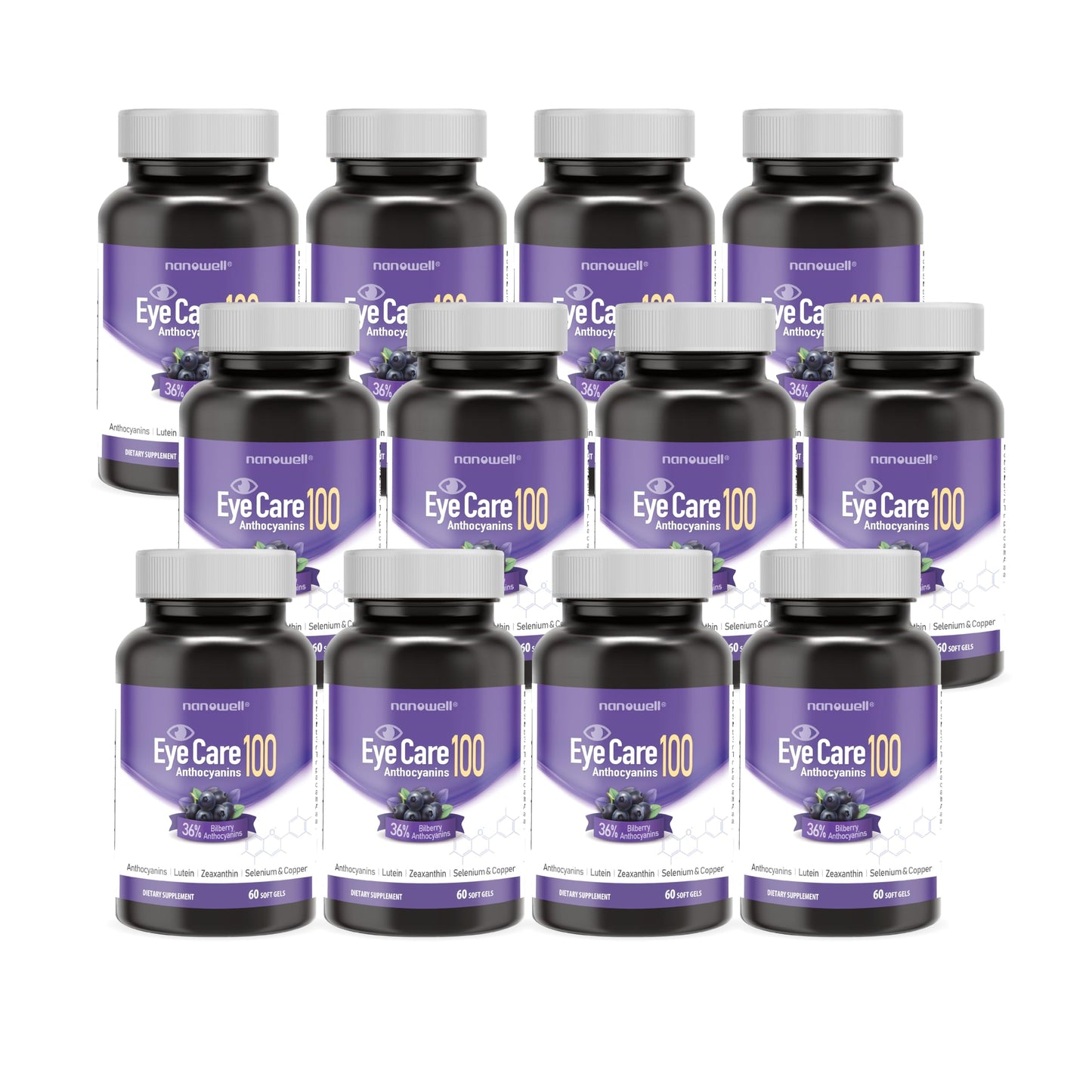 NANOWELL EyeCare Anthocyanins 100 Softgels, 60 Count