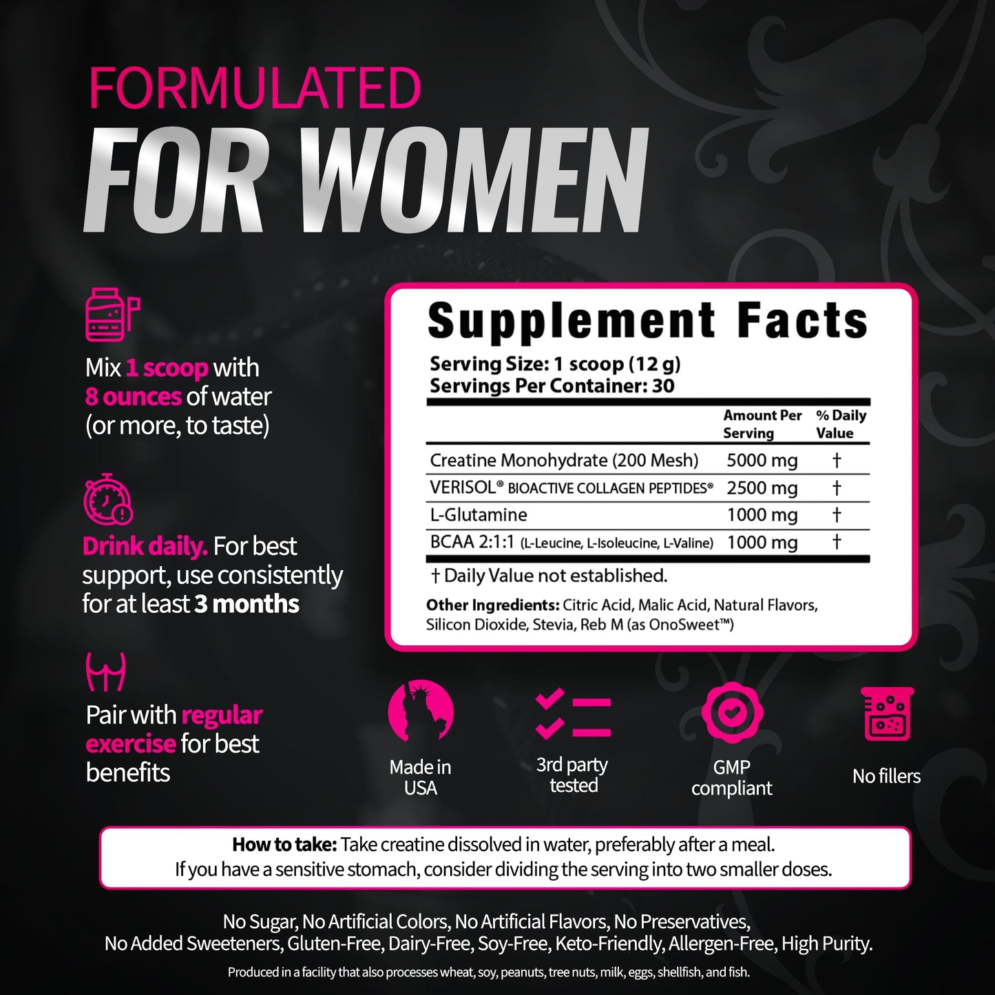 Bold Buns Creatine for Women – Supplement with Collagen & BCAA – Powder, 12.7 Ounce
