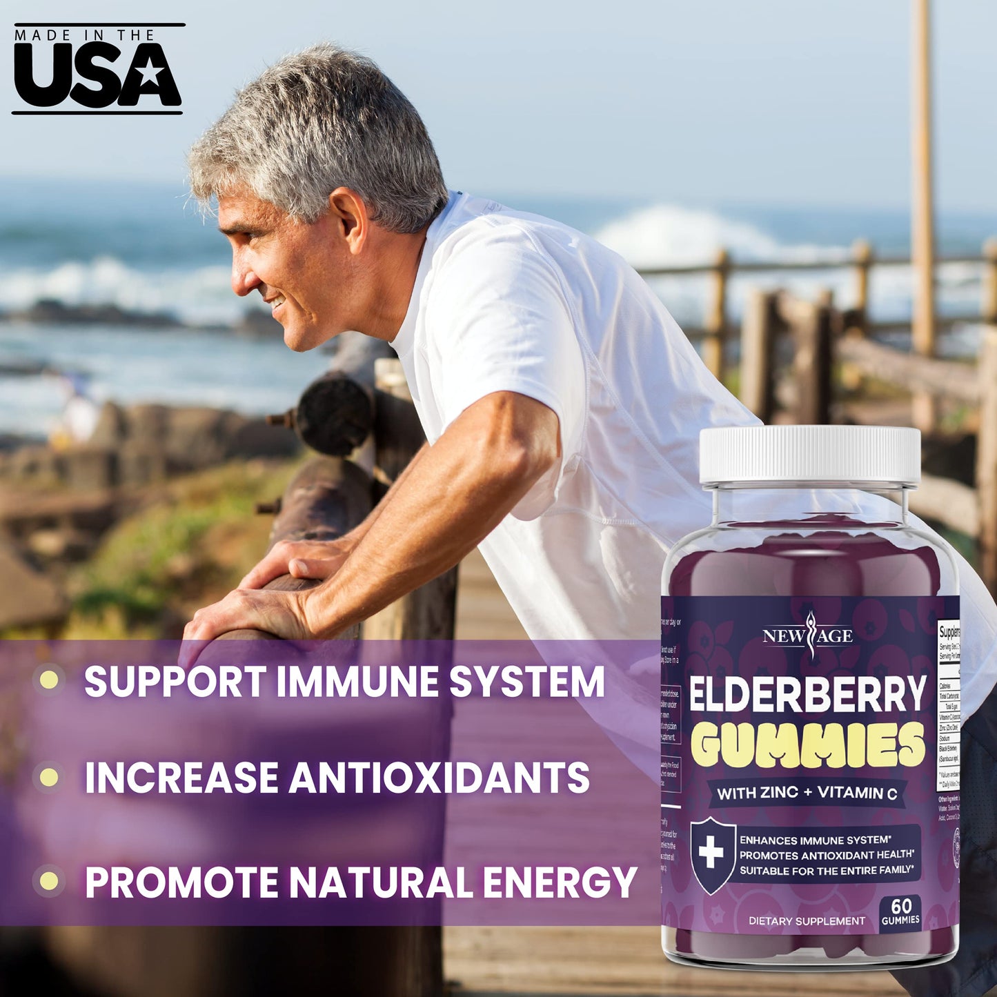 NEW AGE Premium Elderberry Gummies, 120 Gummies