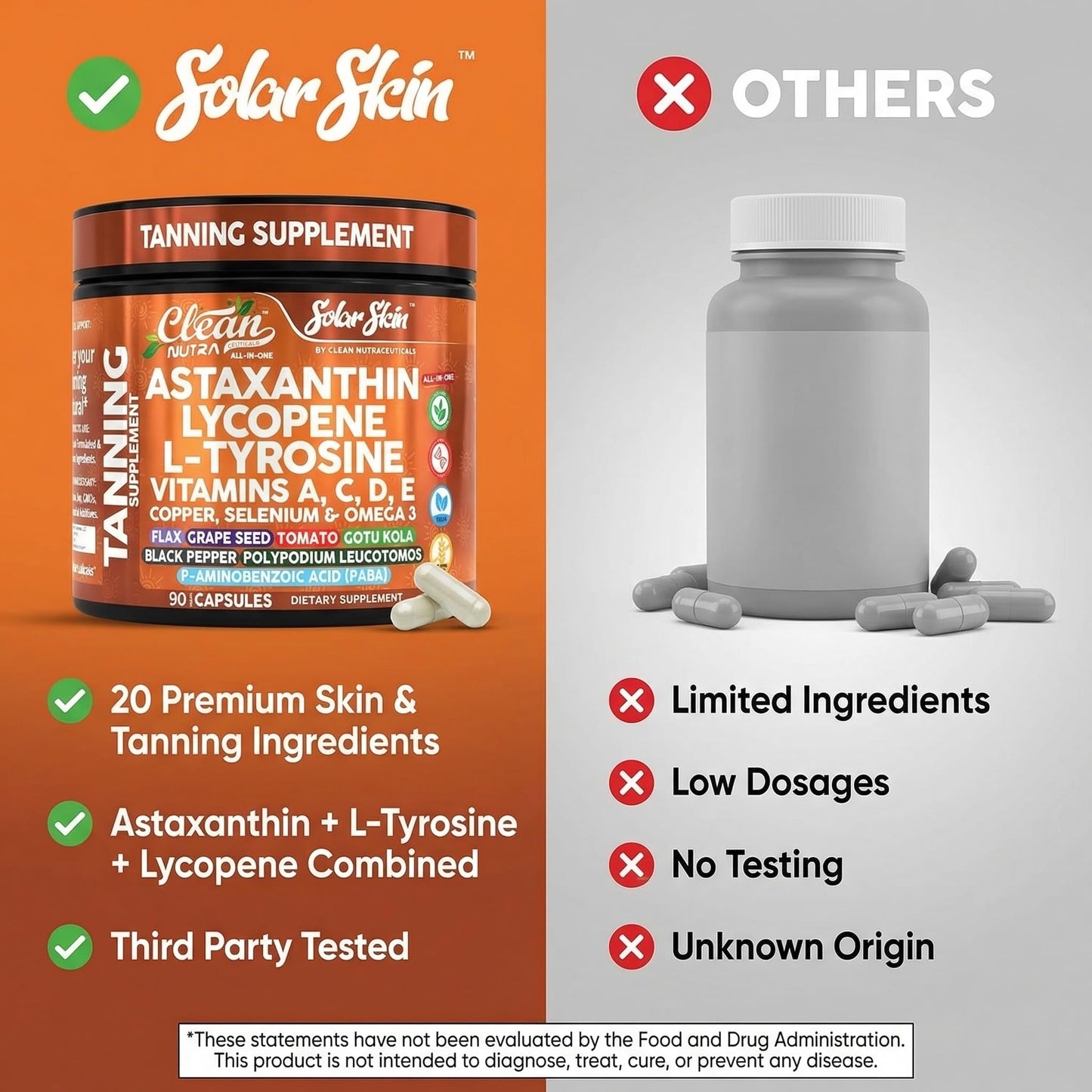 Clean Nutraceuticals Solar Skin Astaxanthin Tanning Supplement Capsules, 90 Capsules