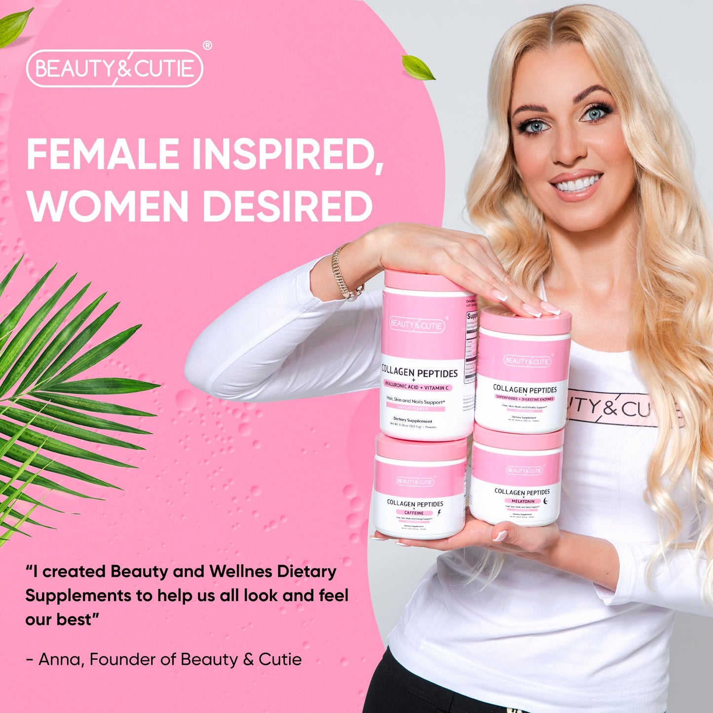 BEAUTY AND CUTIE Collagen Peptides 10g with Hyaluronic Acid 120 mg and Vitamin C Powder, Hair, Skin and Nails Support, Grass Fed, Unflavored, 11.38 oz