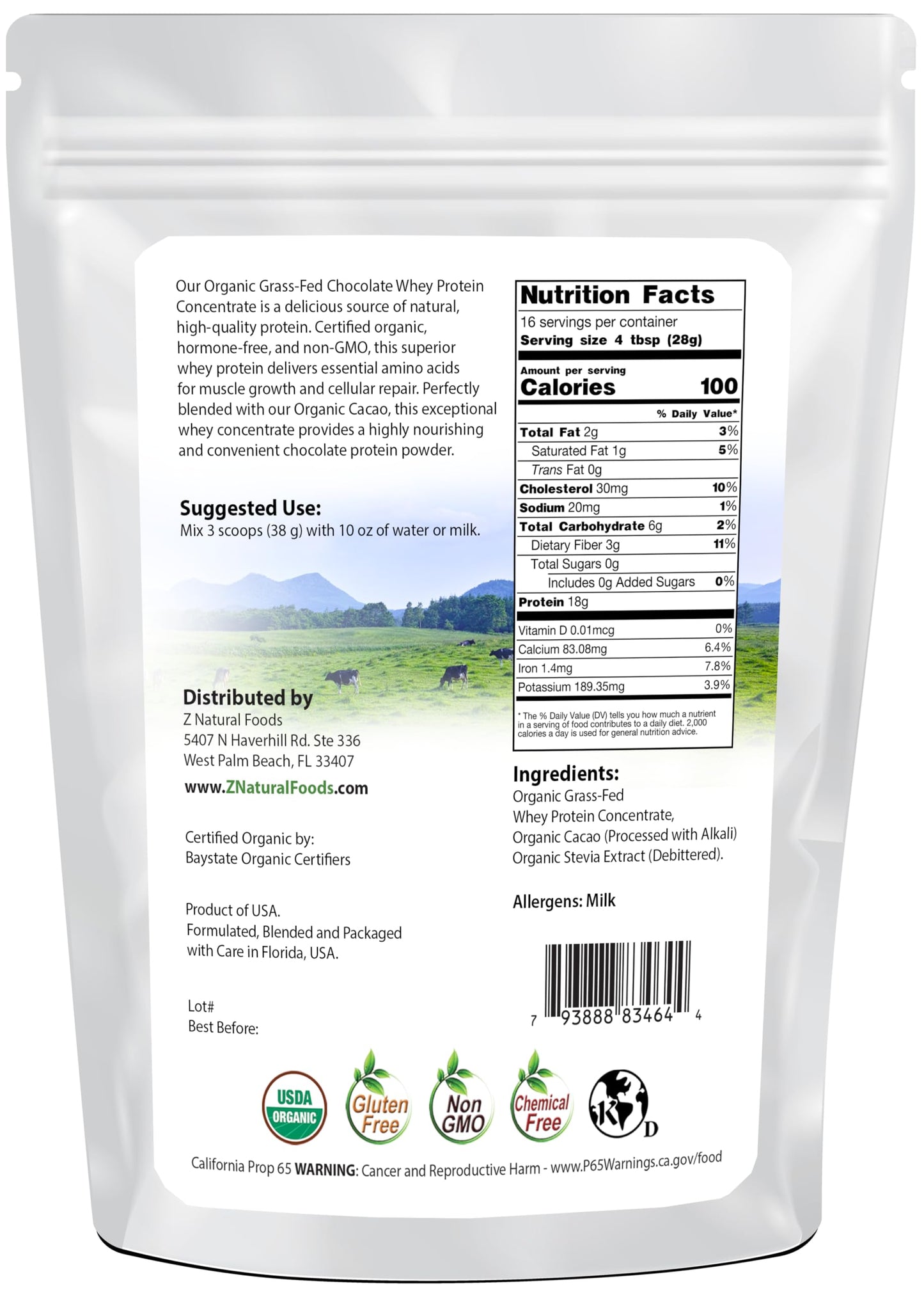 Z Natural Foods Organic Chocolate Whey Protein Powder 16