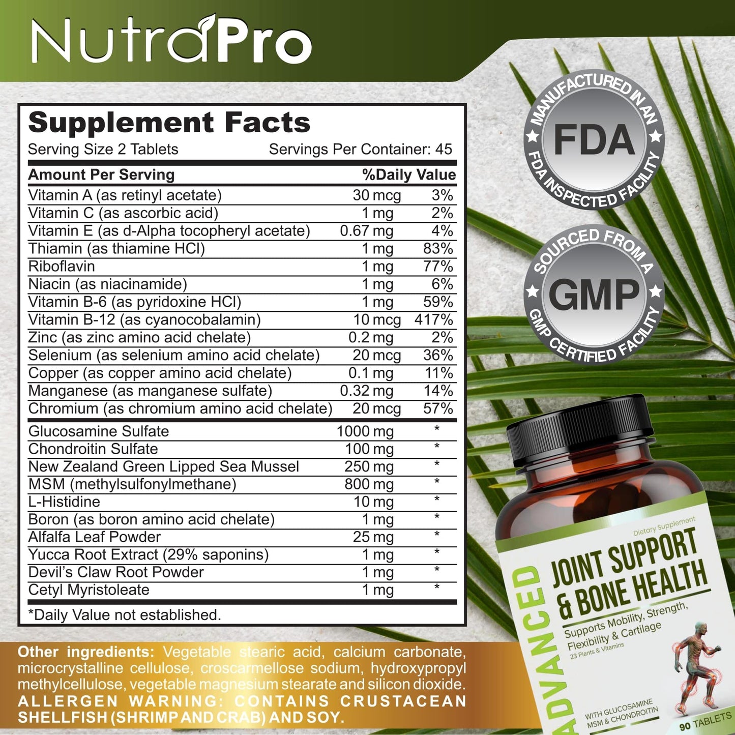 NutraPro Glucosamine Chondroitin MSM Joint Relief Supplements & Bone Health Tablet, 90 Count