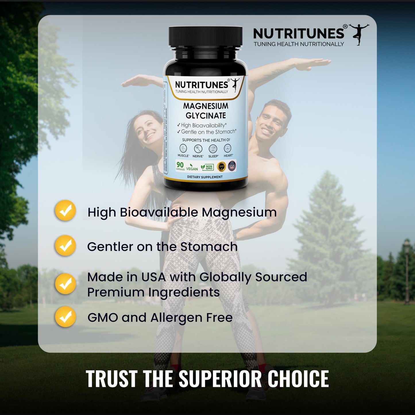 Nutritunes Magnesium Glycinate Capsule, 90 Count