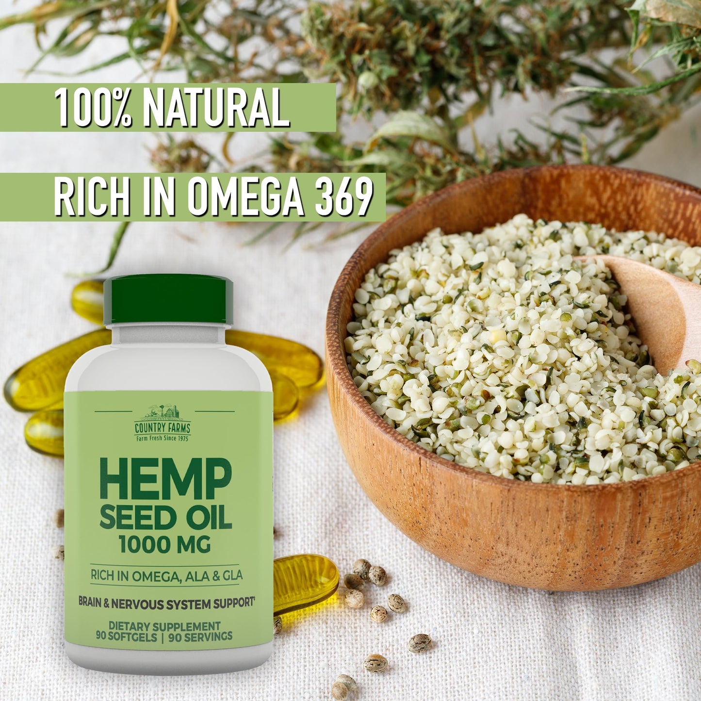 Country Farms Hemp Seed Oil 1000mg Softgel 90 Count